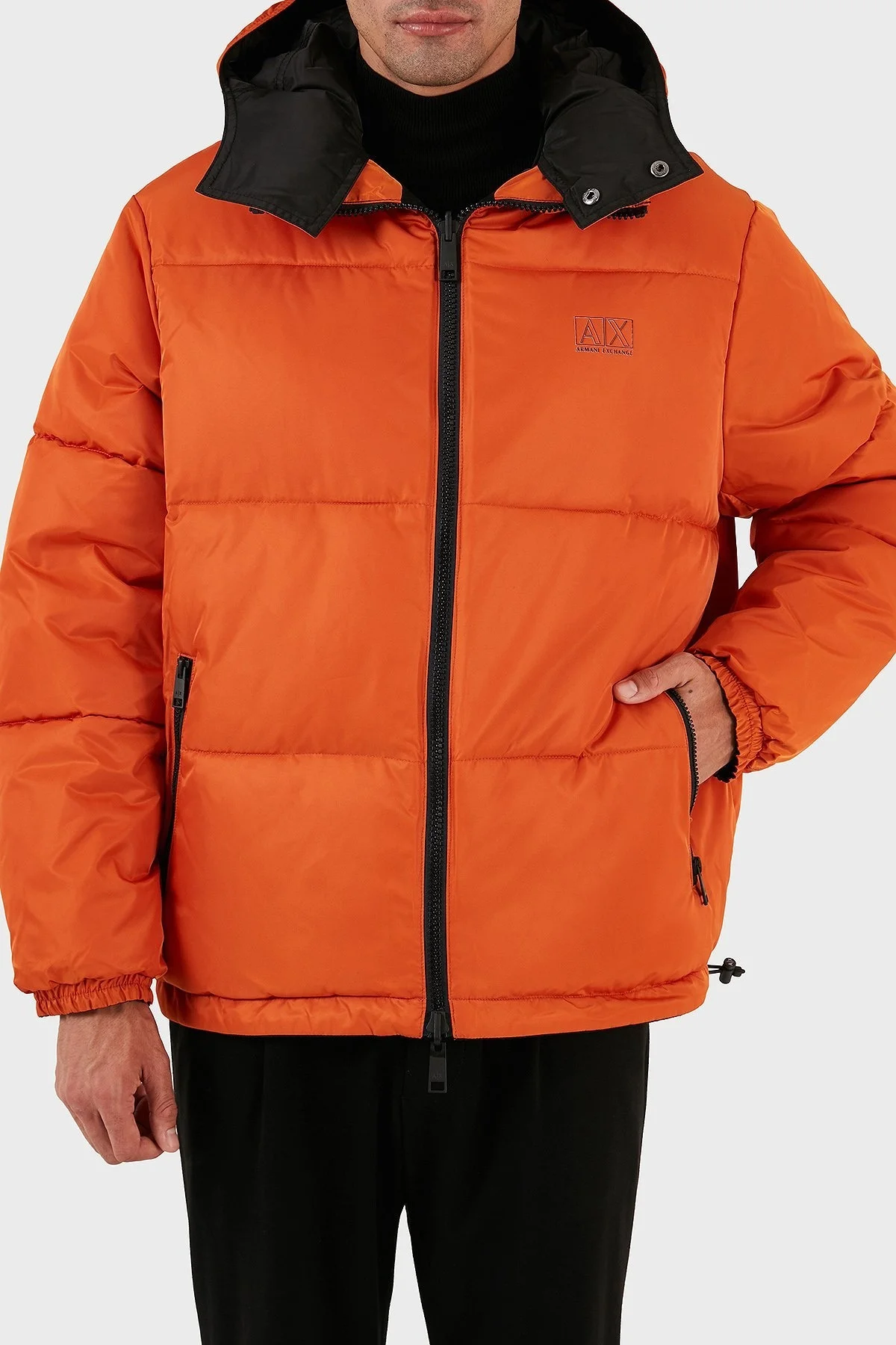 Armani Exchange Logolu Çıkarılabilir Kapüşonlu Çift Taraflı Erkek Mont 6RZB16 ZNJ7Z 52AJ SİYAH-TURUNCU - 1