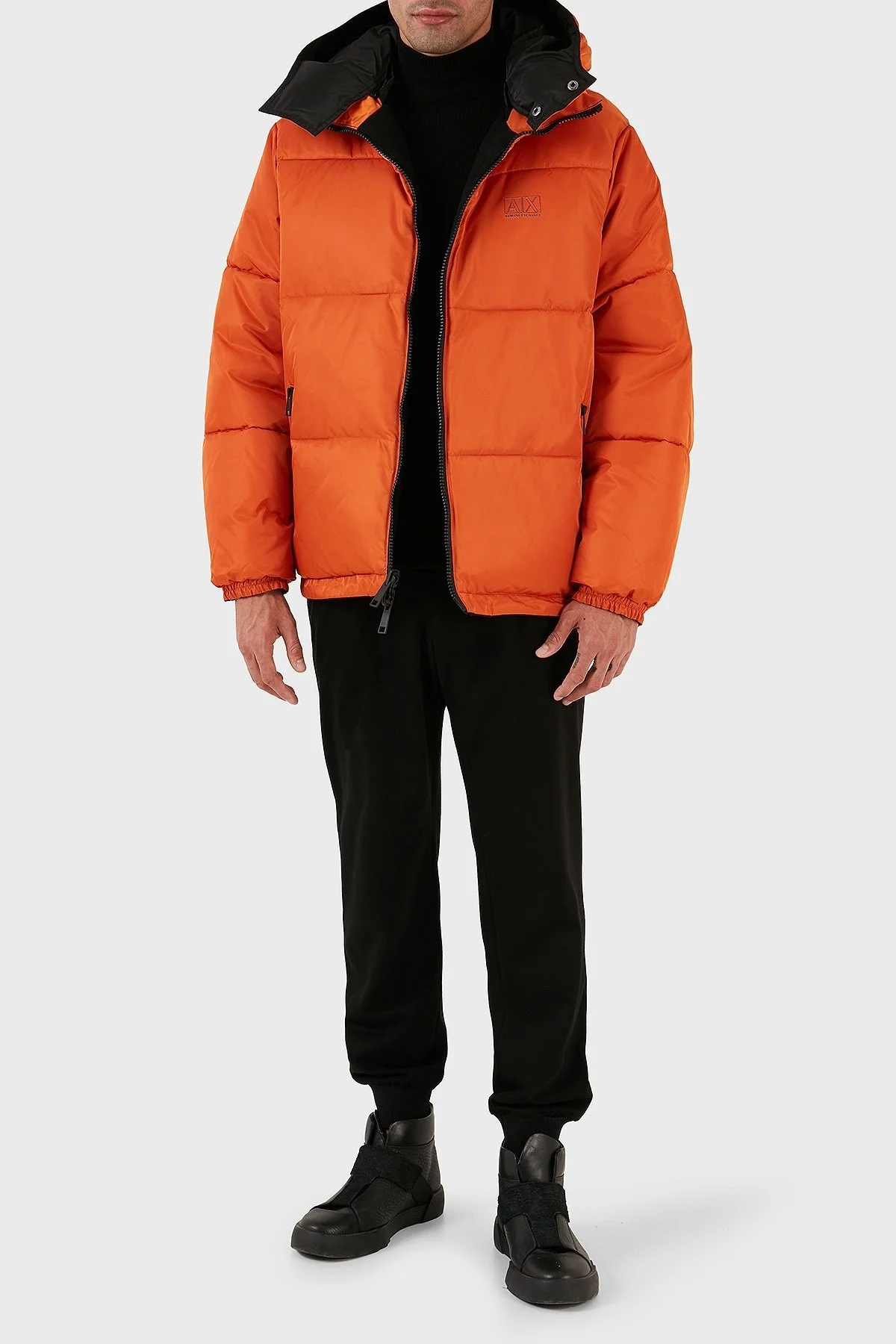 Armani Exchange Logolu Çıkarılabilir Kapüşonlu Çift Taraflı Erkek Mont 6RZB16 ZNJ7Z 52AJ SİYAH-TURUNCU - 5
