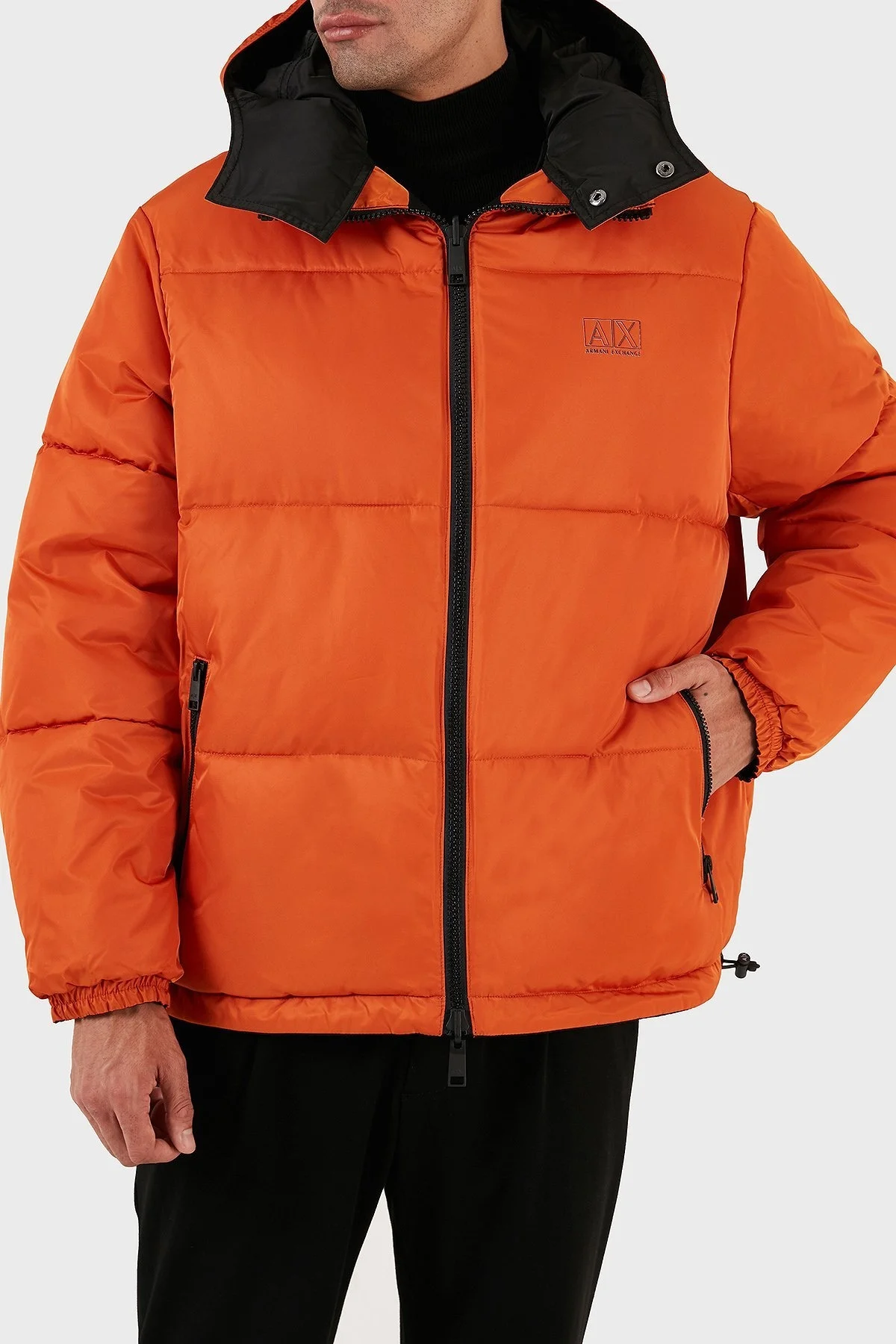 Armani Exchange Logolu Çıkarılabilir Kapüşonlu Çift Taraflı Erkek Mont 6RZB16 ZNJ7Z 52AJ SİYAH-TURUNCU - 9