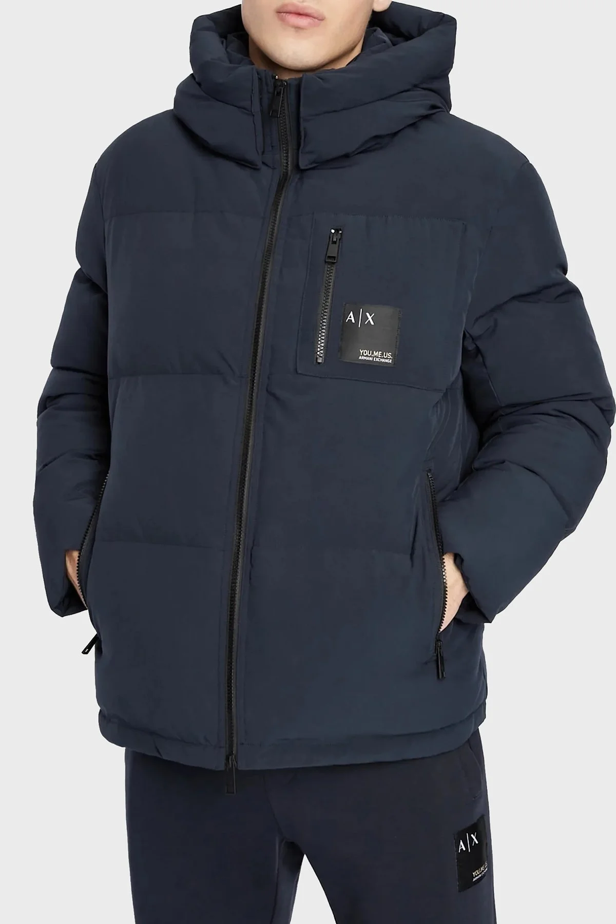 Armani Exchange Logolu Çıkarılabilir Kapüşonlu Regular Fit Erkek Mont 6LZB12 ZNICZ 1510 LACİVERT - 1