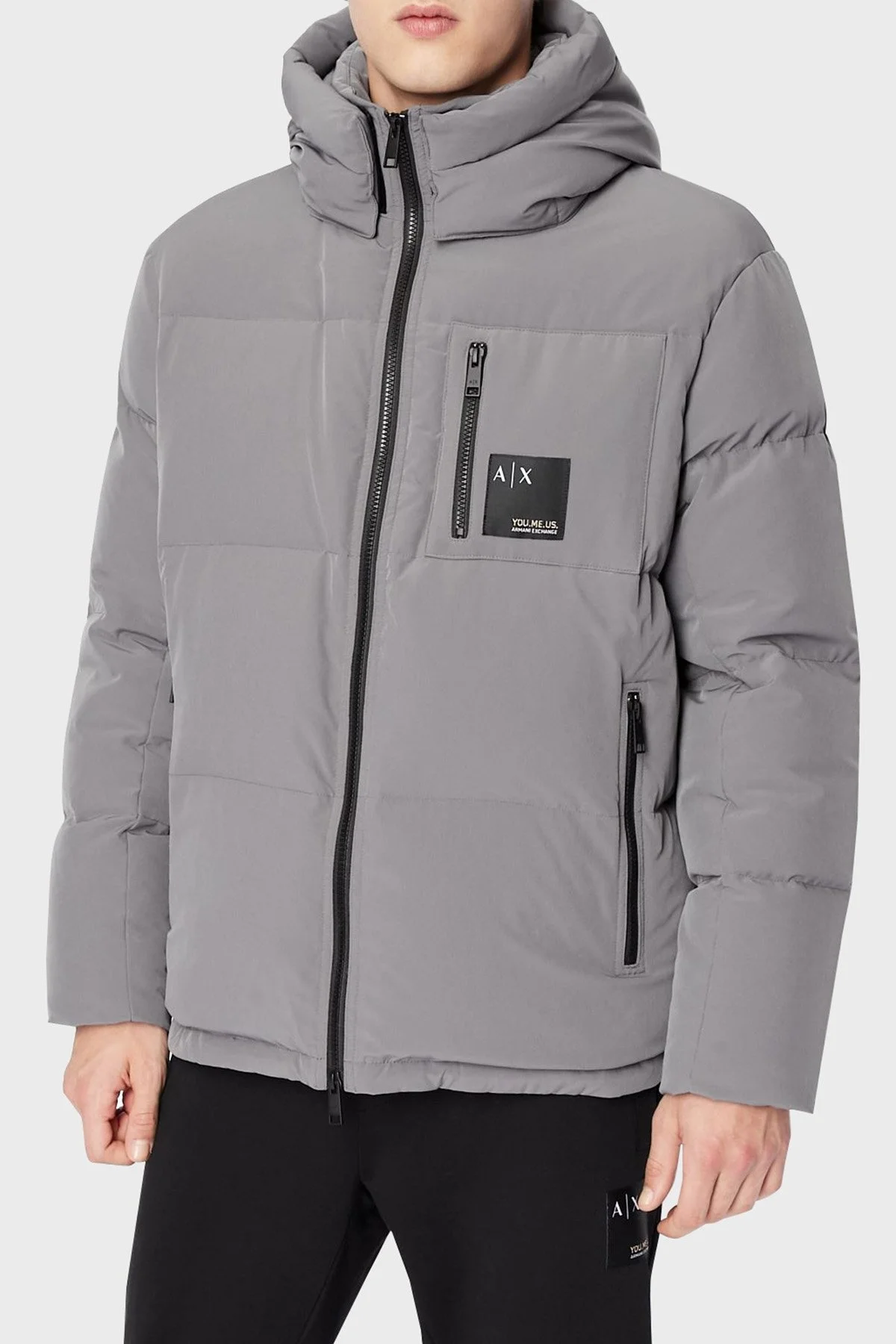 Armani Exchange Logolu Çıkarılabilir Kapüşonlu Regular Fit Erkek Mont 6LZB12 ZNICZ 1925 GRİ - 1