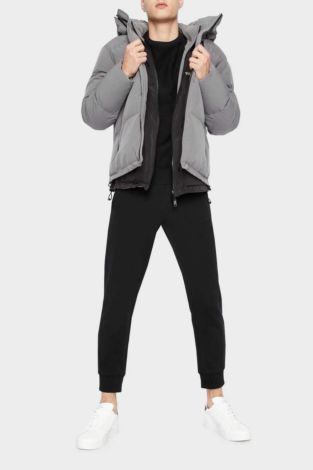 Armani Exchange Logolu Çıkarılabilir Kapüşonlu Regular Fit Erkek Mont 6LZB12 ZNICZ 1925 GRİ - 2
