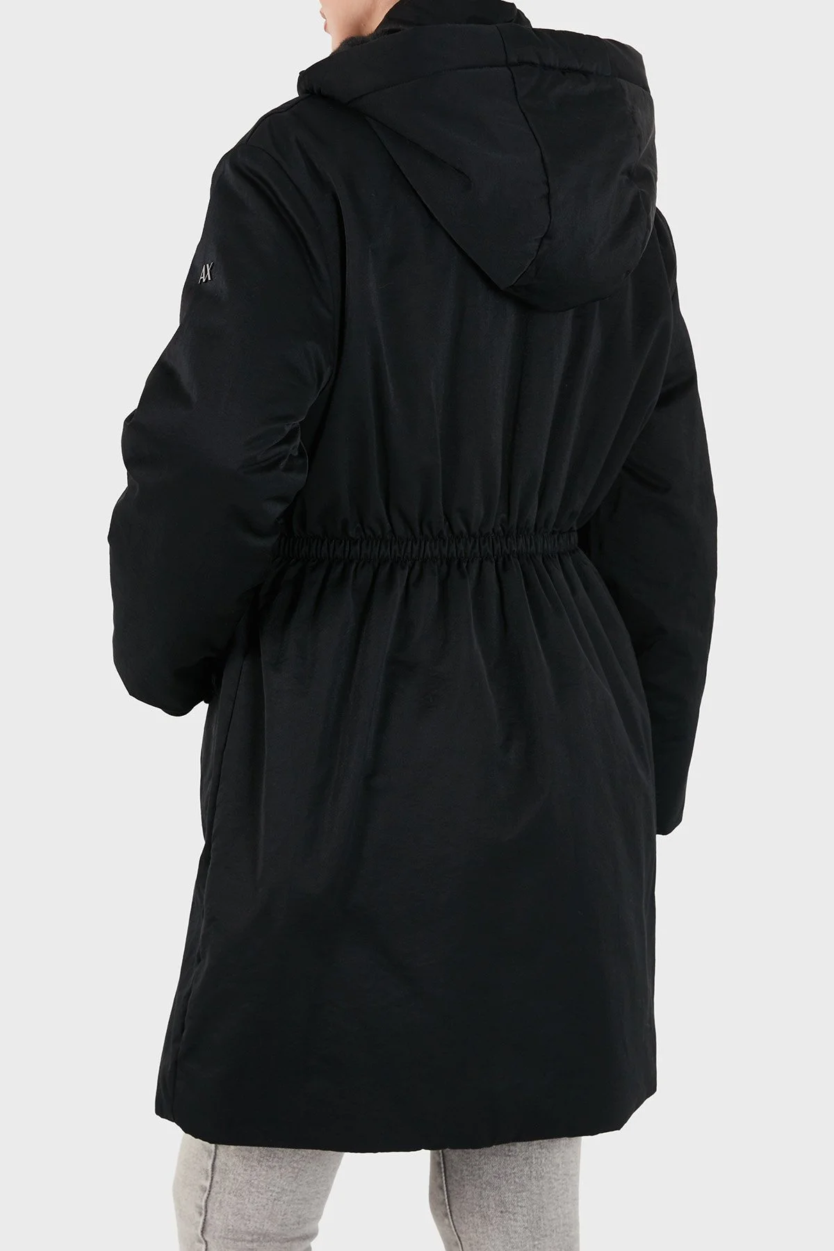 Armani Exchange Logolu Çıkarılabilir Kapüşonlu Yaka Diz Üstü Astarlı Kadın Ceket XW002998 AF25761 UC001 Siyah - 3