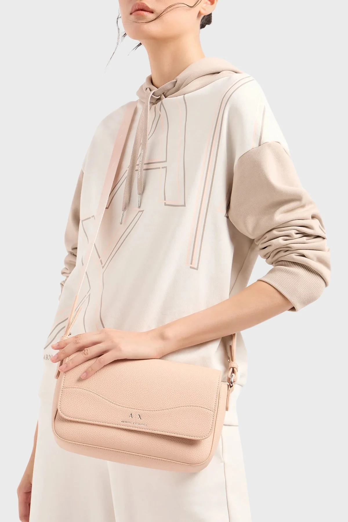 Armani Exchange Logolu Çıkarılabilir Omuz Askılı Bayan Çanta 942912 CC783 05871 PUDRA - 2