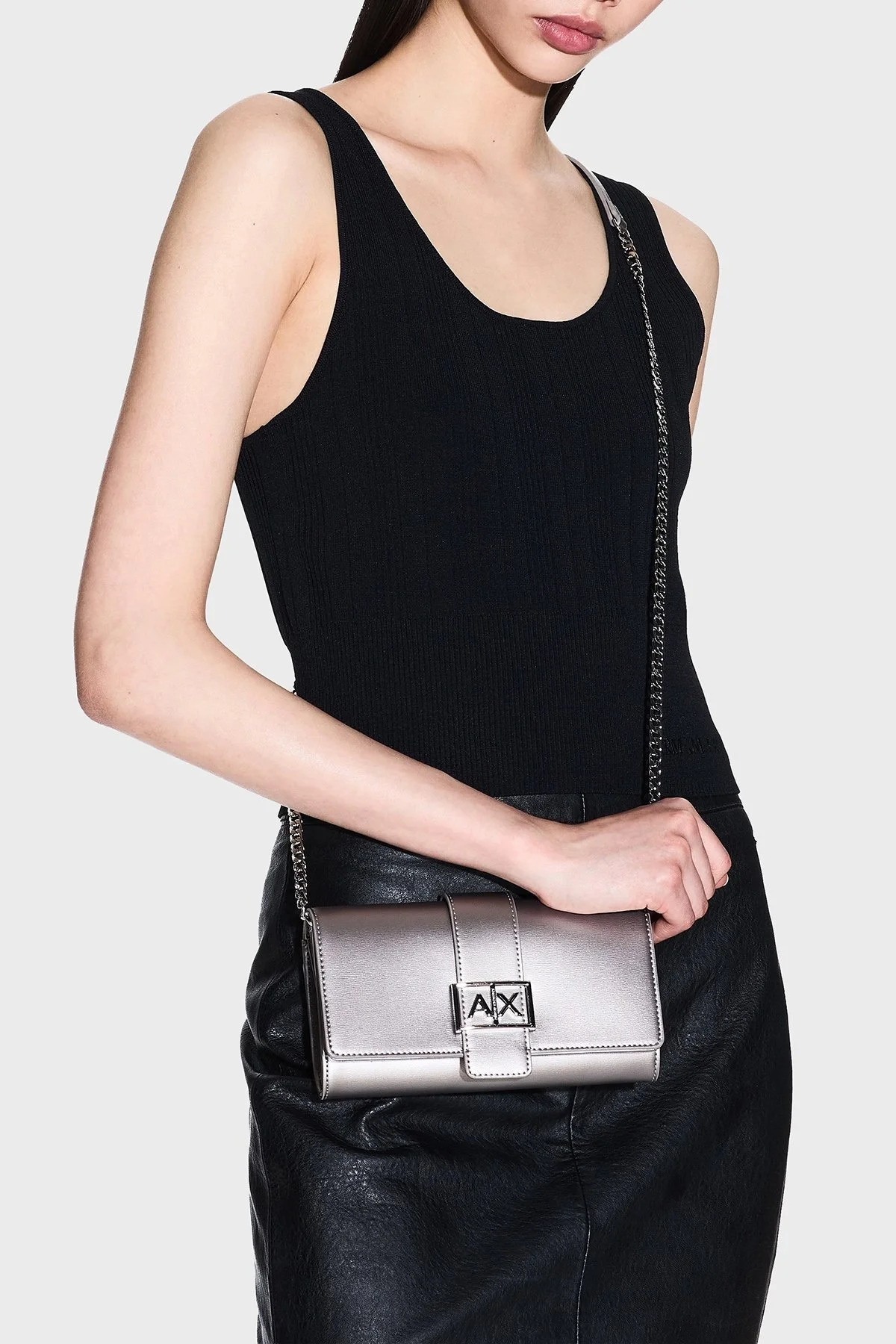 Armani Exchange Logolu Çıkarılabilir Zincir Askılı Portföy Bayan Cüzdan XW000358 AF12039 U8097 GÜMÜŞ - 7