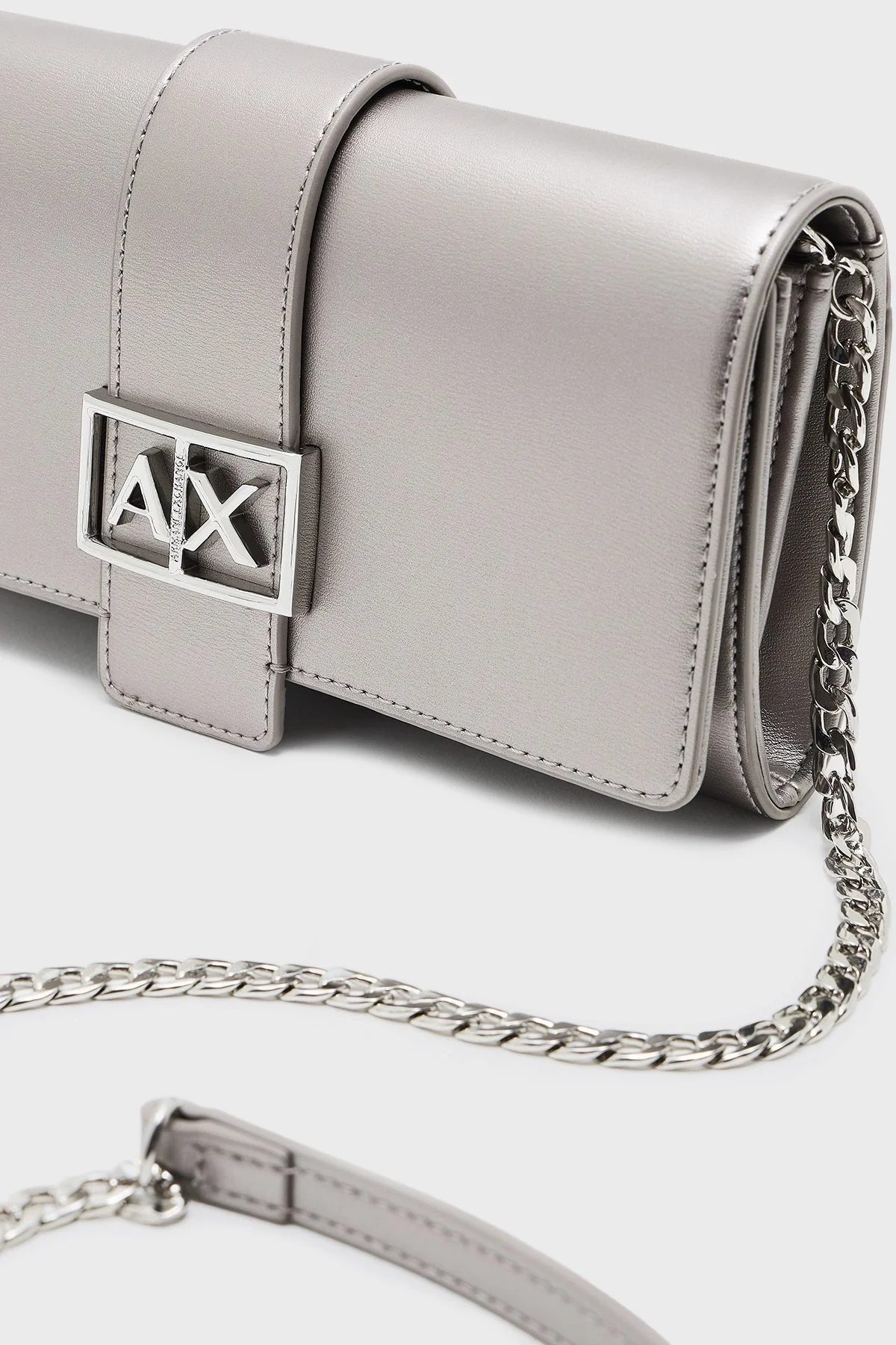 Armani Exchange Logolu Çıkarılabilir Zincir Askılı Portföy Bayan Cüzdan XW000358 AF12039 U8097 GÜMÜŞ - 9