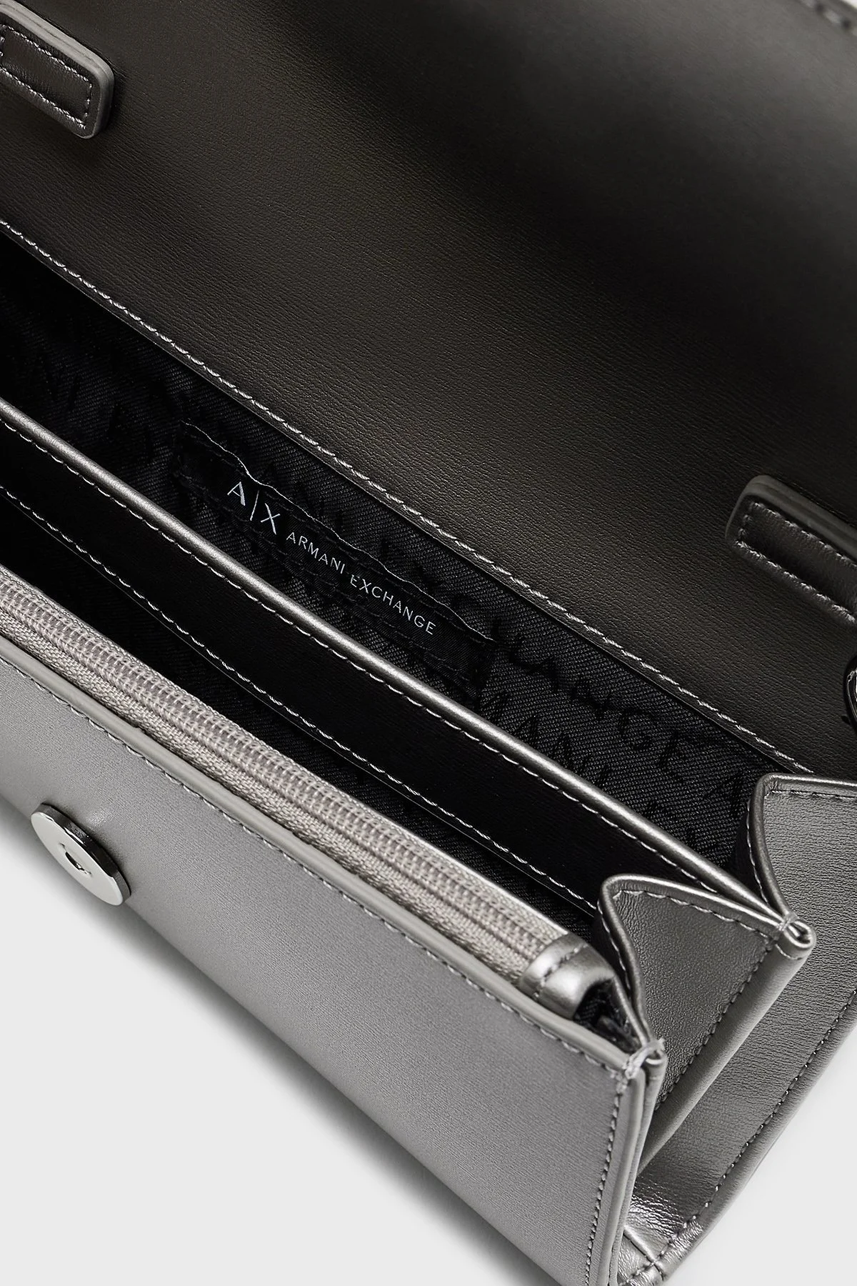 Armani Exchange Logolu Çıkarılabilir Zincir Askılı Portföy Bayan Cüzdan XW000358 AF12039 U8097 GÜMÜŞ - 10