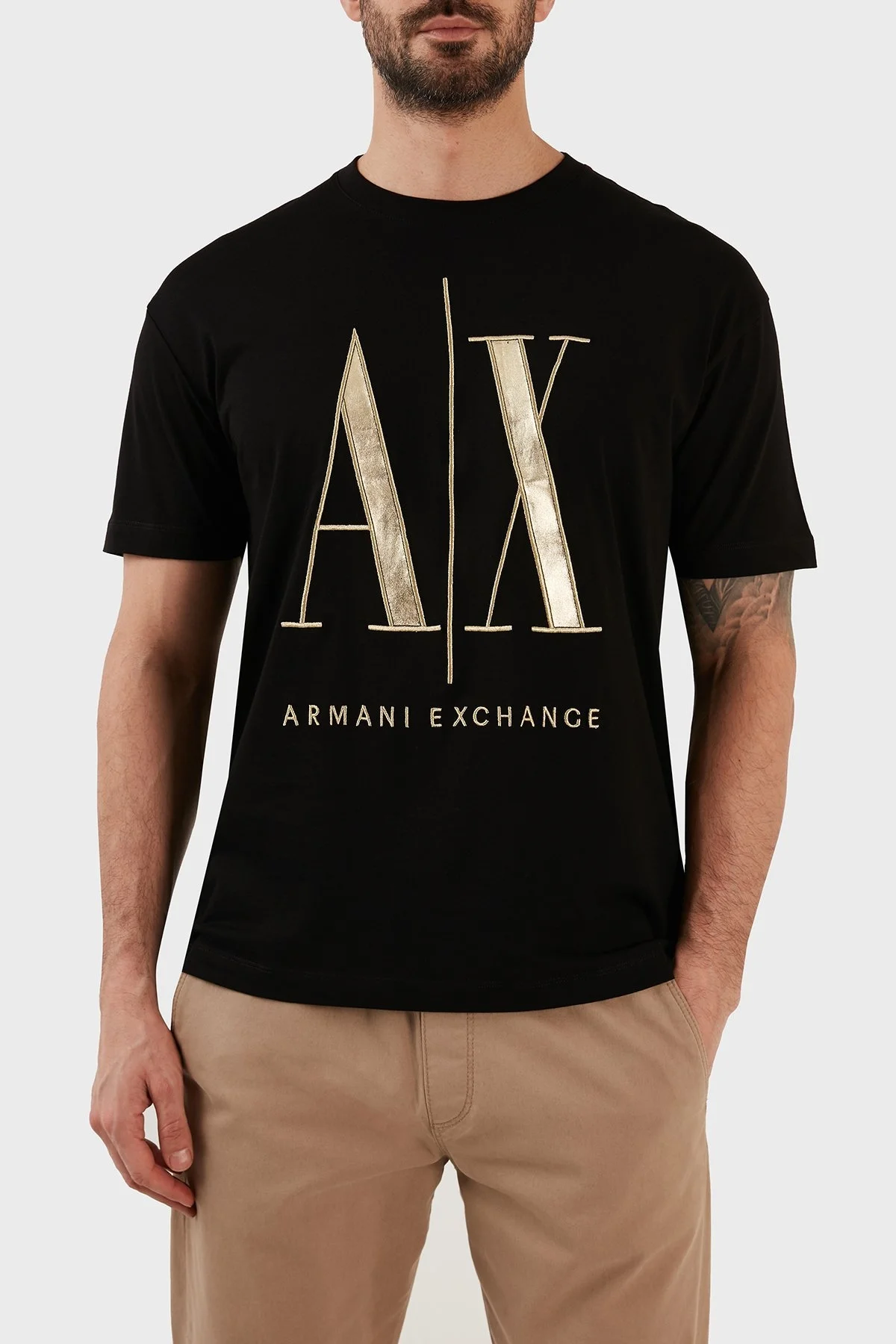 Armani Exchange Logolu Comfort Fit Bisiklet Yaka % 100 Pamuk Erkek T Shirt 8NZTPQ ZJH4Z 1200 SİYAH - 1