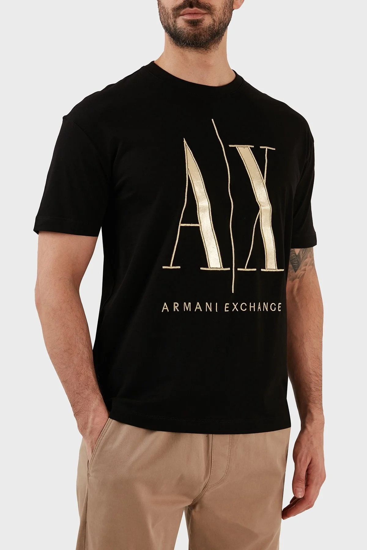 Armani Exchange Logolu Comfort Fit Bisiklet Yaka % 100 Pamuk Erkek T Shirt 8NZTPQ ZJH4Z 1200 SİYAH - 2