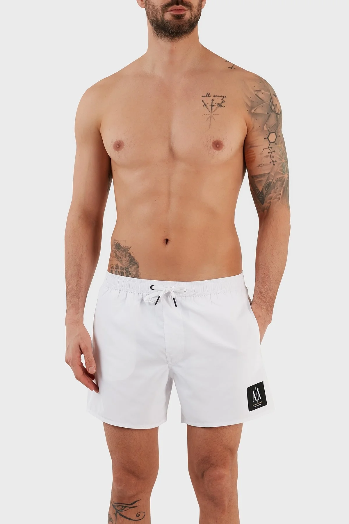 Armani Exchange Logolu Deniz Şortu Belden Bağlamalı Cepli Erkek Mayo Short 953060 3R631 00010 BEYAZ - 1
