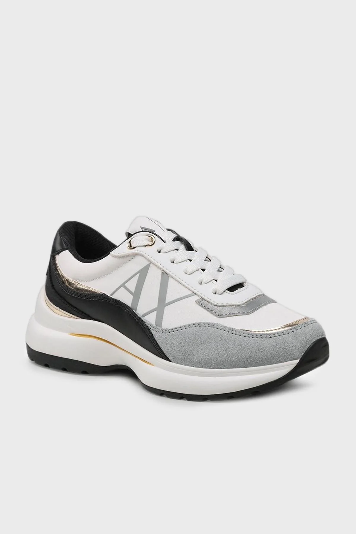 Armani Exchange Logolu Deri Süet Spor Bayan Ayakkabı XDX100 XV577 K685 BEYAZ-GRİ - 5