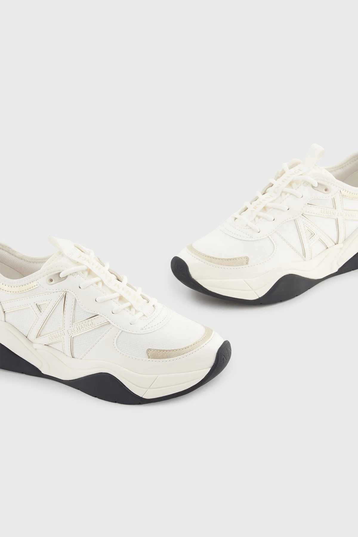 Armani Exchange Logolu File Detaylı Kalın Taban Sneaker Bayan Ayakkabı XDX039 XV311 MZ128 BEYAZ-GOLD - 4