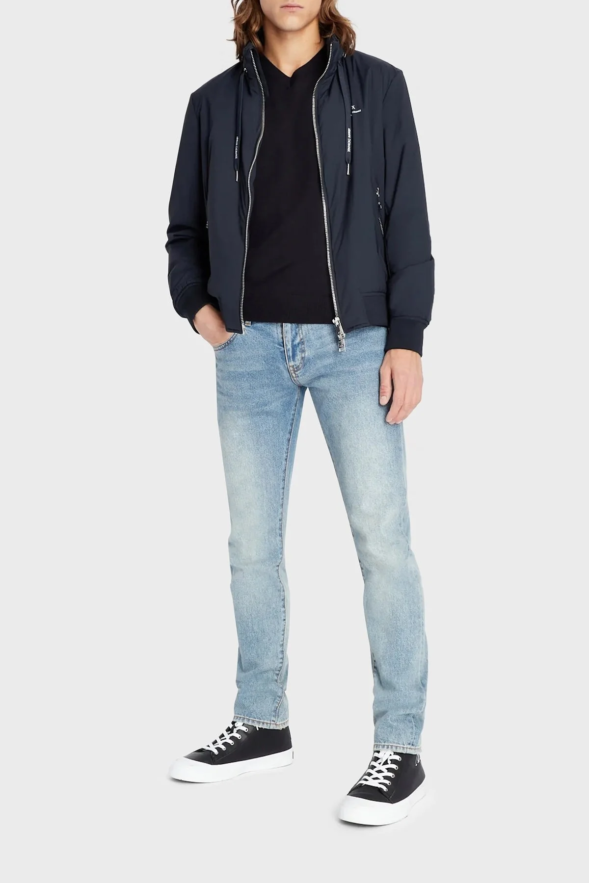 Armani Exchange Logolu Gizli Kapüşonlu Regular Fit Erkek Mont 8NZB60 ZN97Z 1583 LACİVERT - 3