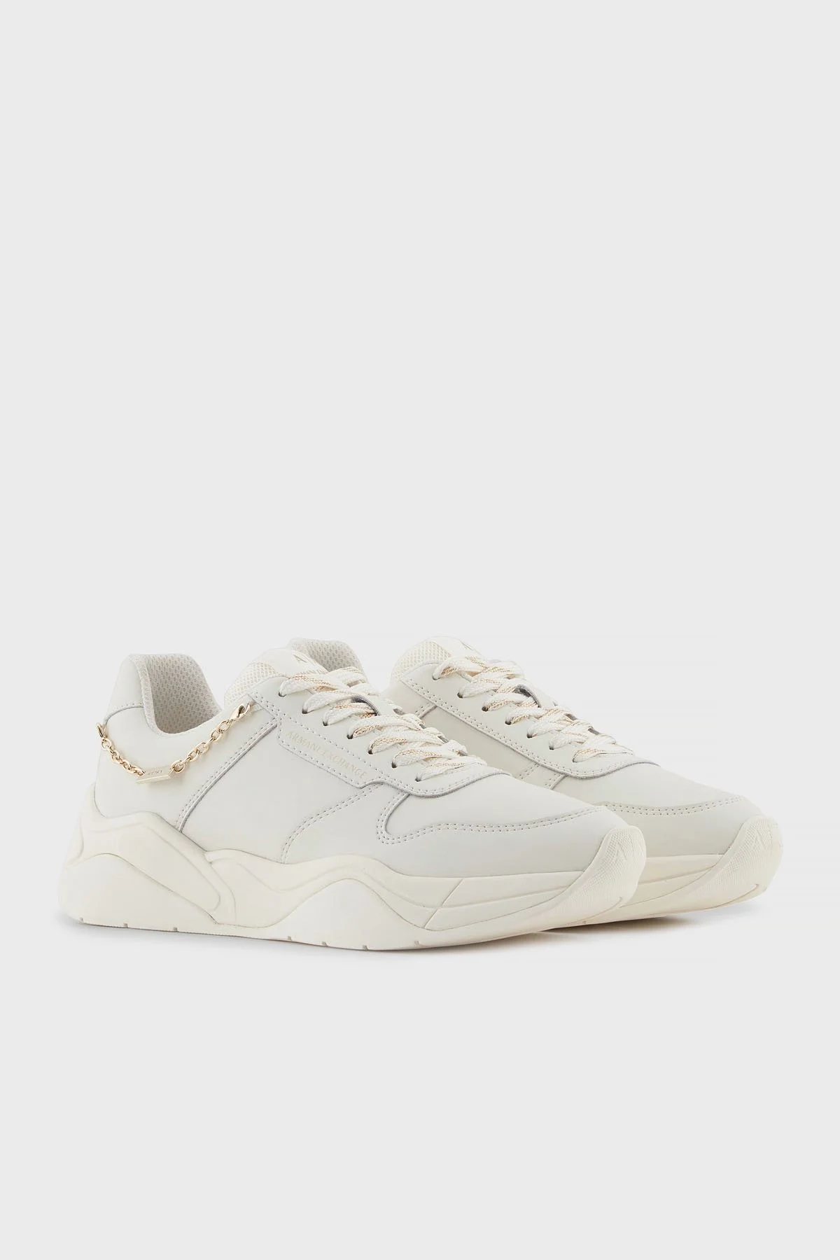 Armani Exchange Logolu Hakiki Deri Kalın Taban Sneaker Kadın Ayakkabı XW001617 AF17443 M0107 Beyaz - 2