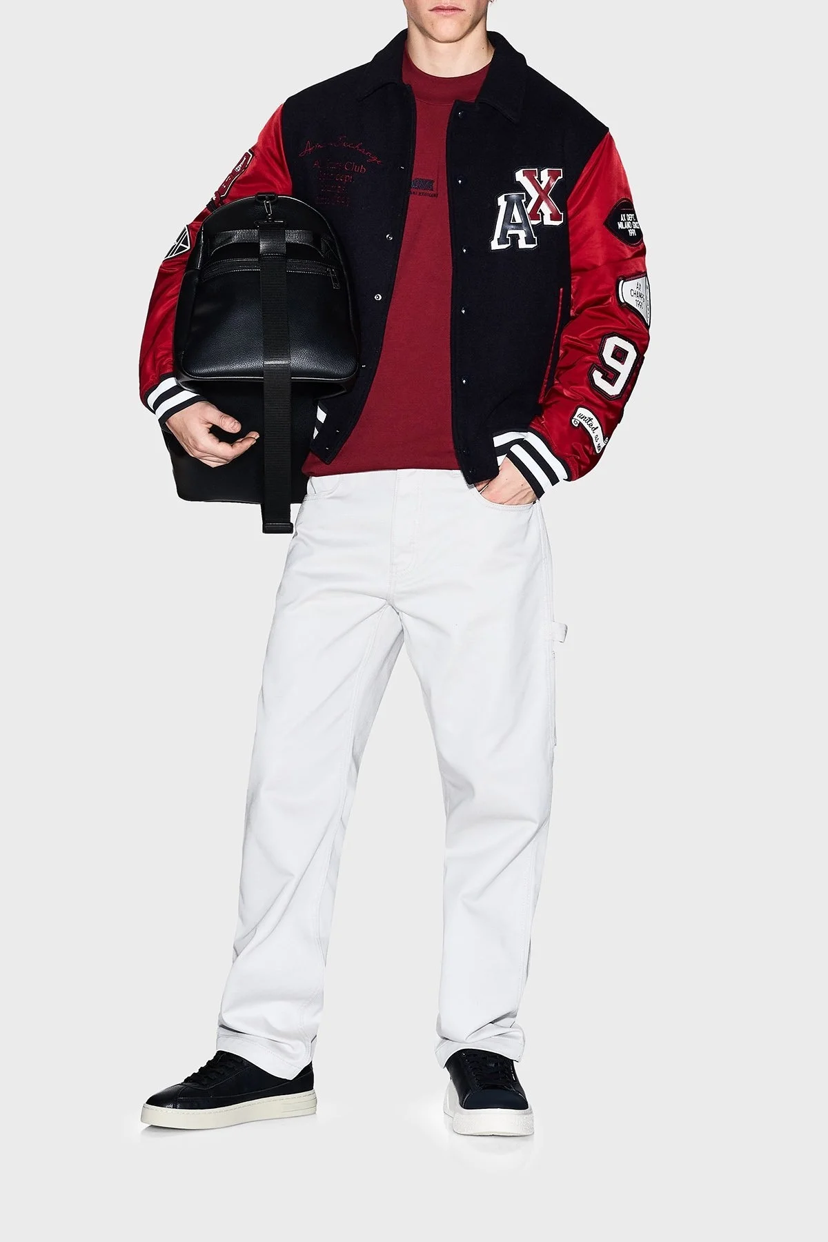 Armani Exchange Logolu İşleme Detaylı Yün Karışımlı Relaxed Fit Bomber Erkek Ceket XM001106 AF16601 MB164 LACİVERT-KIRMIZI - 2