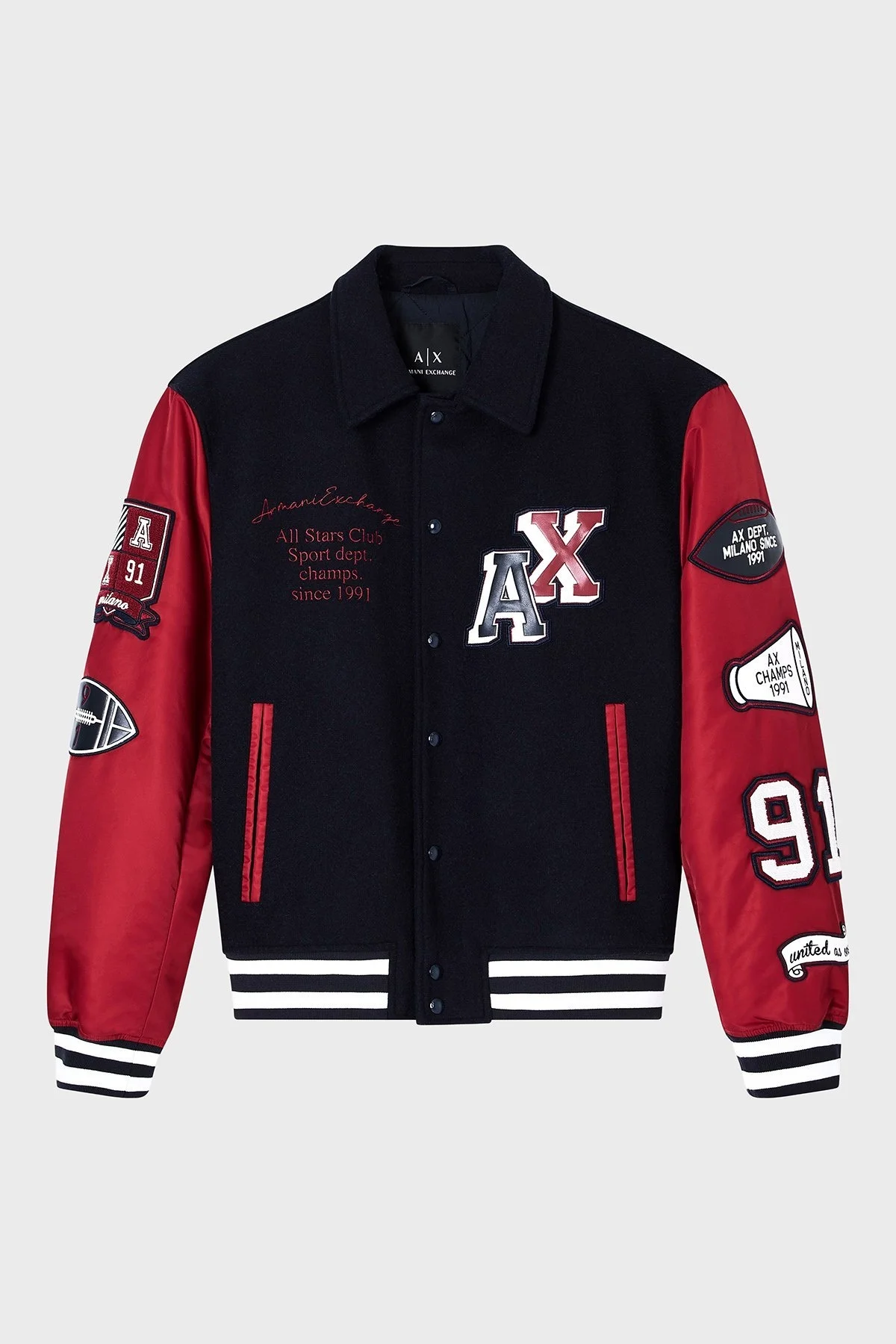 Armani Exchange Logolu İşleme Detaylı Yün Karışımlı Relaxed Fit Bomber Erkek Ceket XM001106 AF16601 MB164 LACİVERT-KIRMIZI - 5