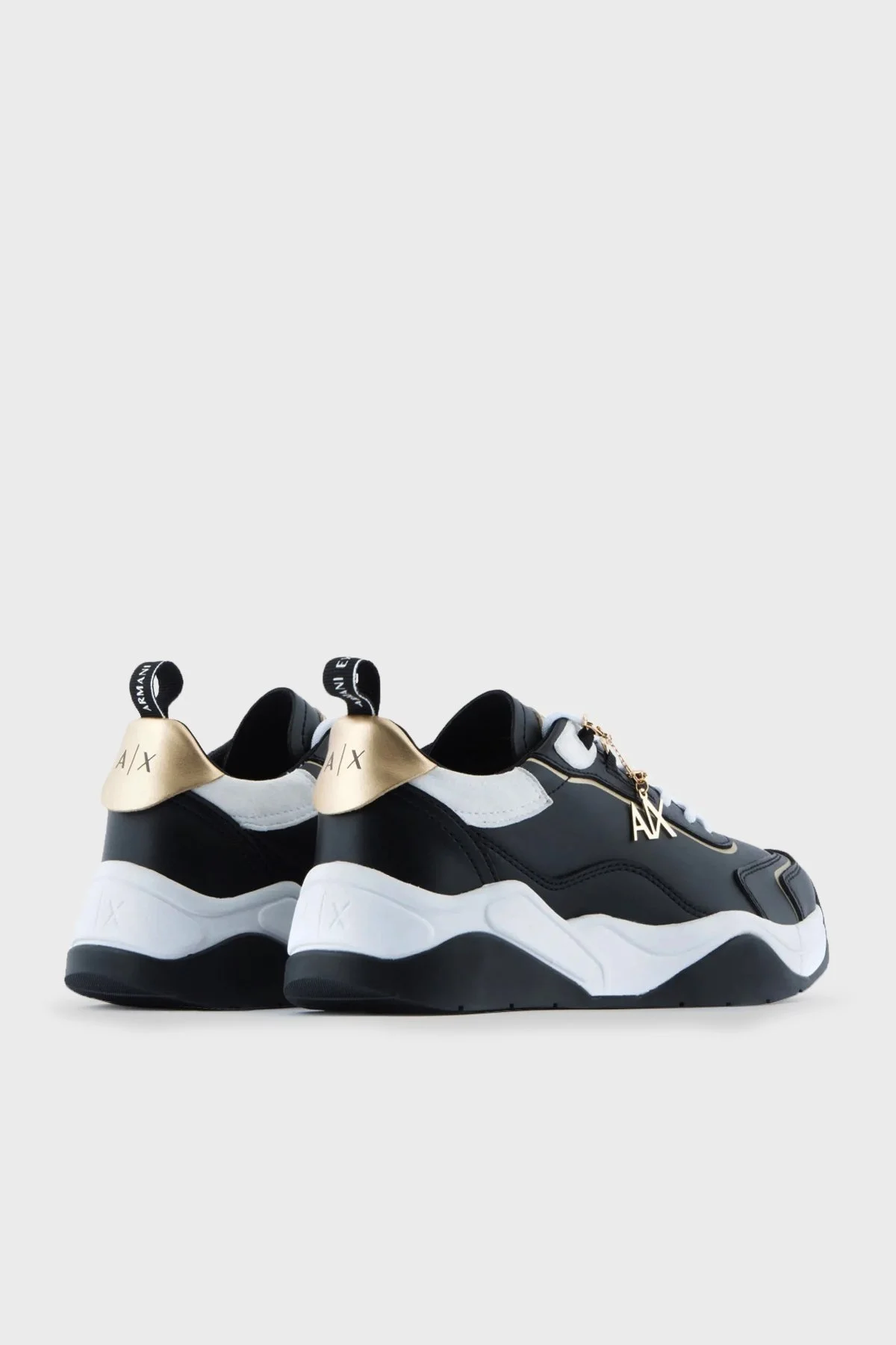 Armani Exchange Logolu Kalın Taban Bayan Ayakkabı XDX104 XV580 S038 SİYAH-BEYAZ-GOLD - 7