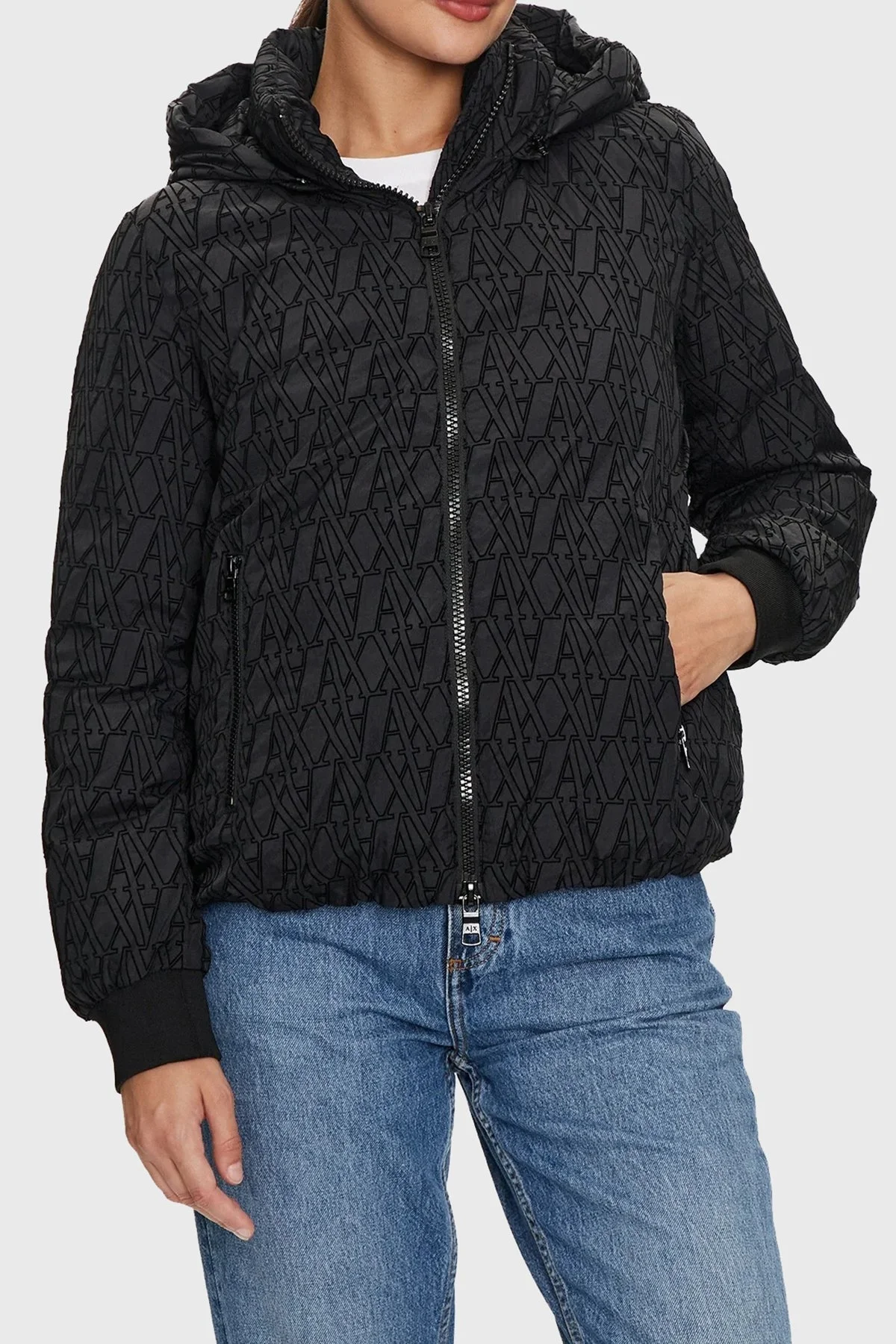 Armani Exchange Logolu Kapüşonlu Dolgulu Bayan Mont 6DYB07 YN2UZ 1200 SİYAH - 1