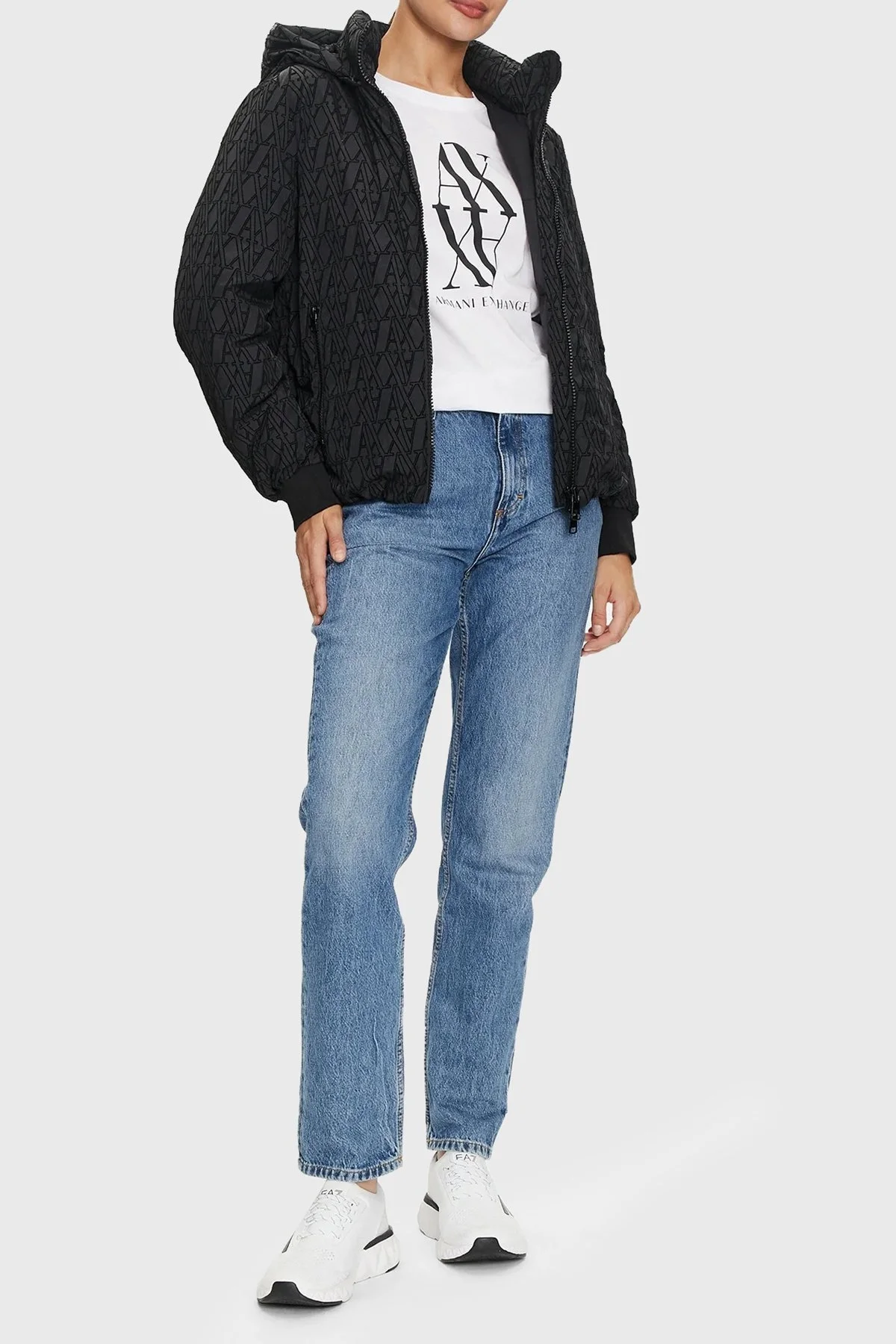 Armani Exchange Logolu Kapüşonlu Dolgulu Bayan Mont 6DYB07 YN2UZ 1200 SİYAH - 4