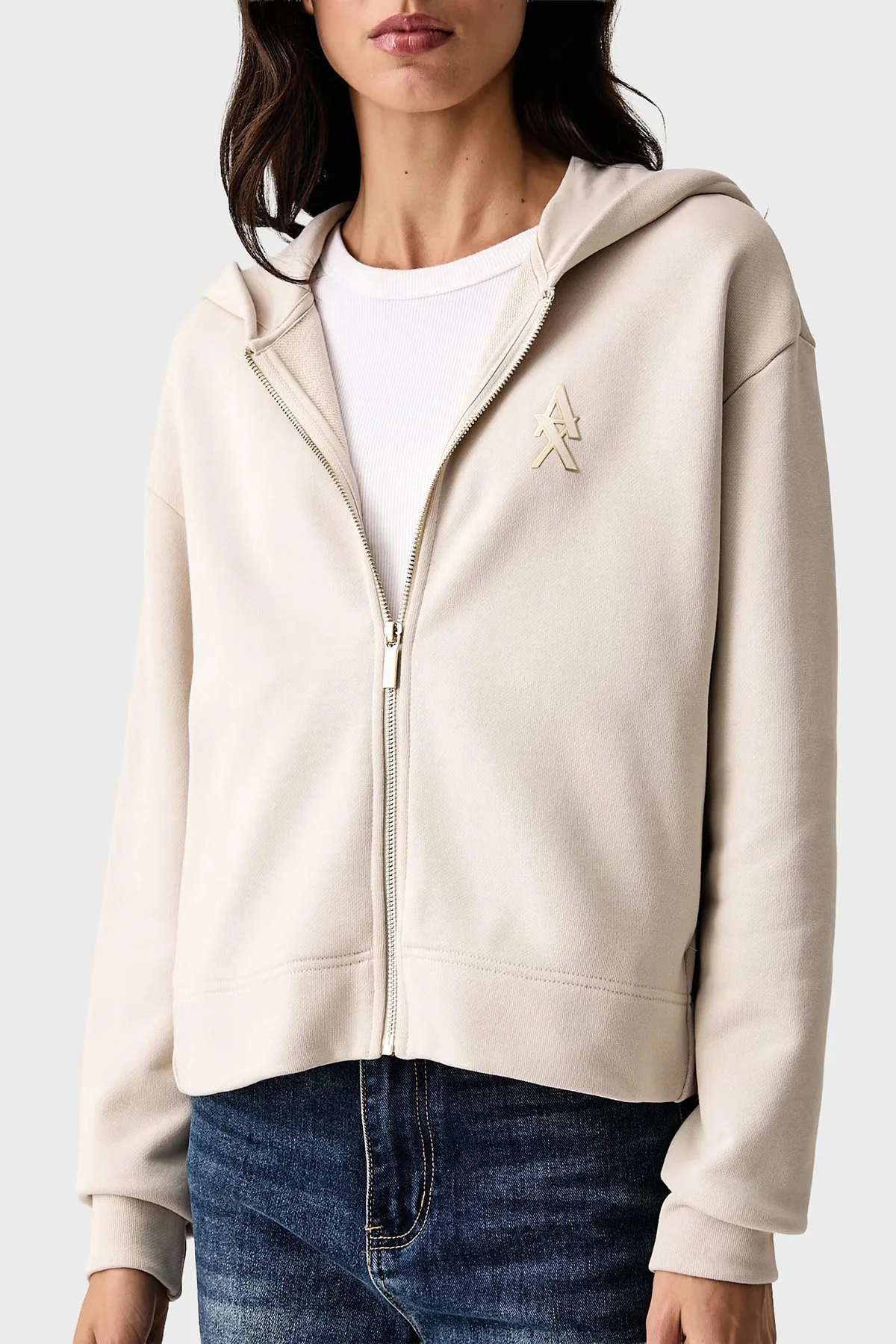 Armani Exchange Logolu Kapüşonlu Yaka Kadın Sweat XW002760 AF25528 U1039 Ekru - 4