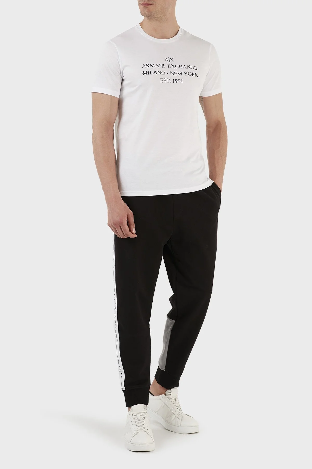 Armani Exchange Logolu Organik Jarse Pamuklu Bisiklet Yaka Slim Fit Erkek T Shirt 3RZTBD ZJA5Z 1100 BEYAZ - 4
