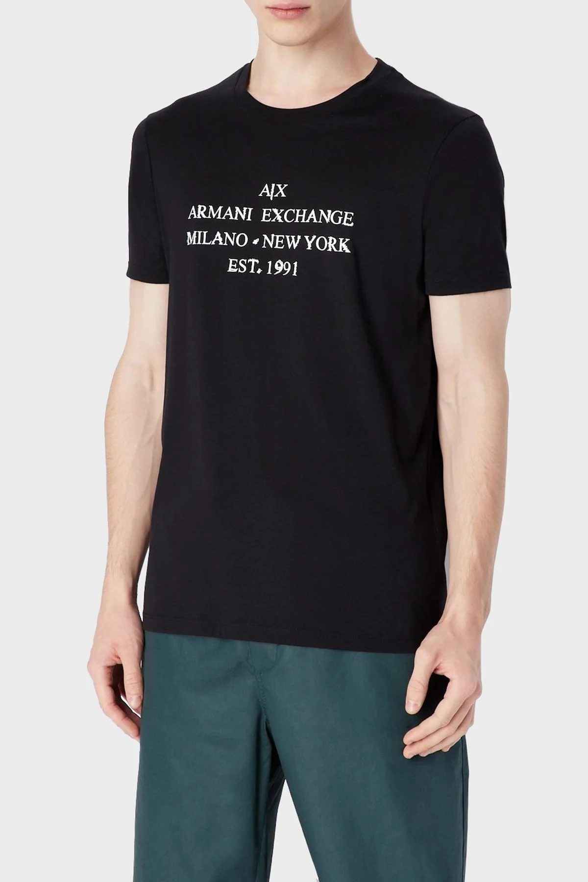 Armani Exchange Logolu Organik Jarse Pamuklu Bisiklet Yaka Slim Fit Erkek T Shirt 3RZTBD ZJA5Z 1200 SİYAH - 1