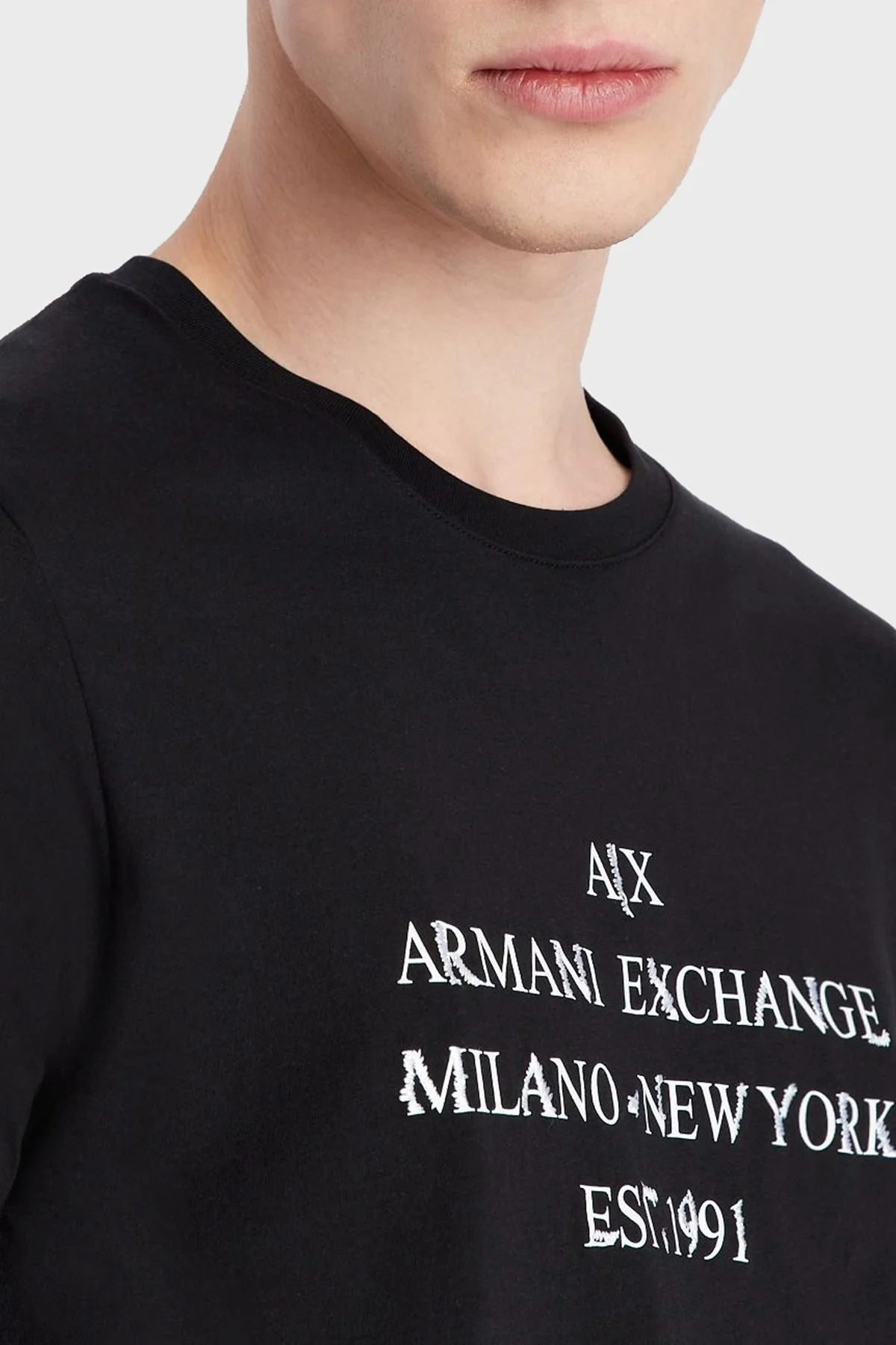 Armani Exchange Logolu Organik Jarse Pamuklu Bisiklet Yaka Slim Fit Erkek T Shirt 3RZTBD ZJA5Z 1200 SİYAH - 3