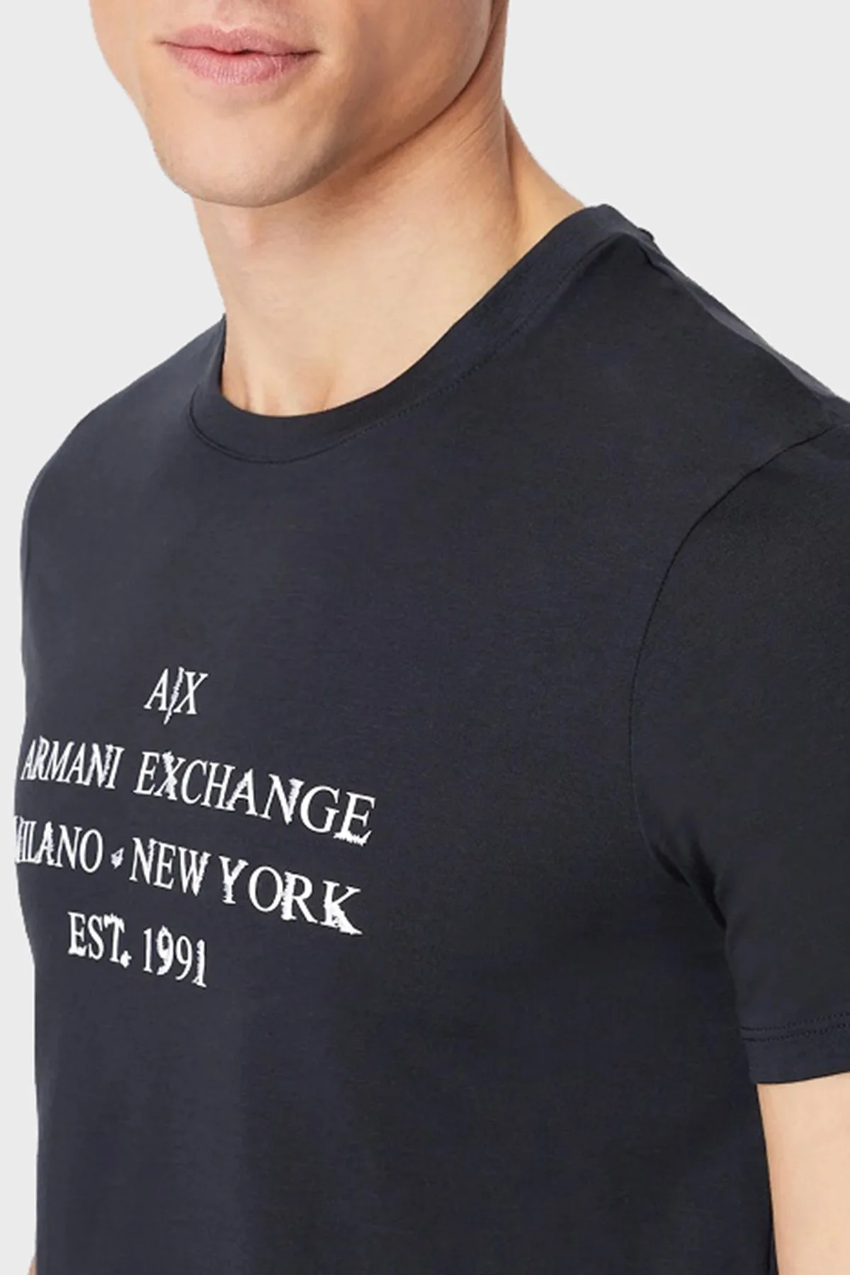 Armani Exchange Logolu Organik Jarse Pamuklu Bisiklet Yaka Slim Fit Erkek T Shirt 3RZTBD ZJA5Z 1510 LACİVERT - 4
