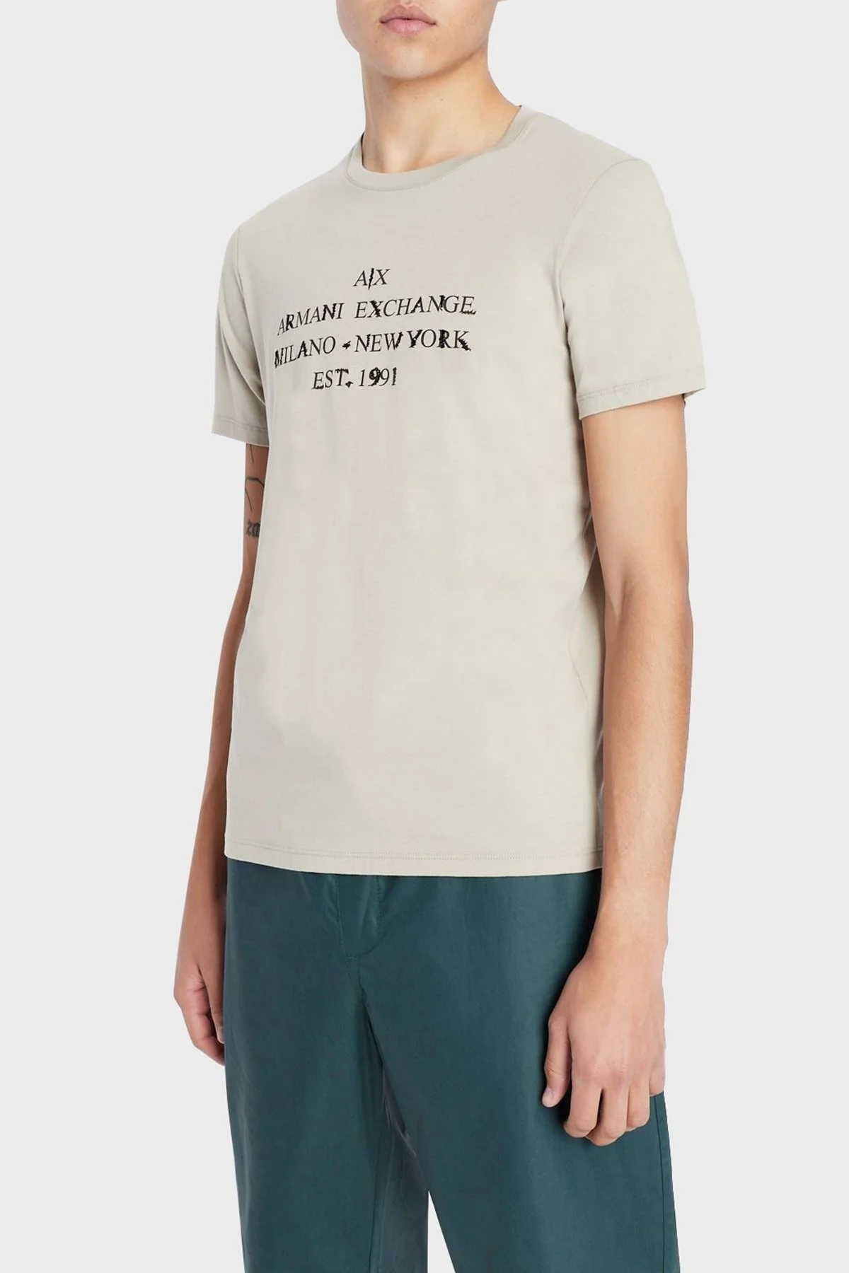 Armani Exchange Logolu Organik Jarse Pamuklu Bisiklet Yaka Slim Fit Erkek T Shirt 3RZTBD ZJA5Z 1940 YEŞİL - 1