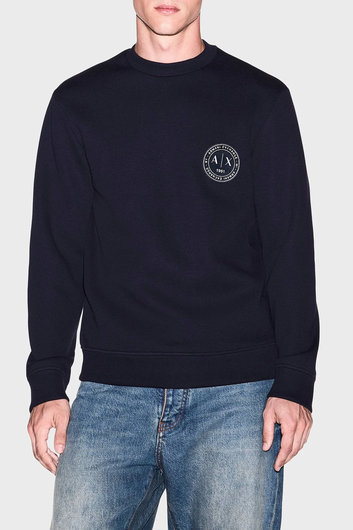 Armani Exchange Logolu Pamuklu Bisiklet Yaka Erkek Sweat XM002929 AF16222 UB101 Lacivert - 1