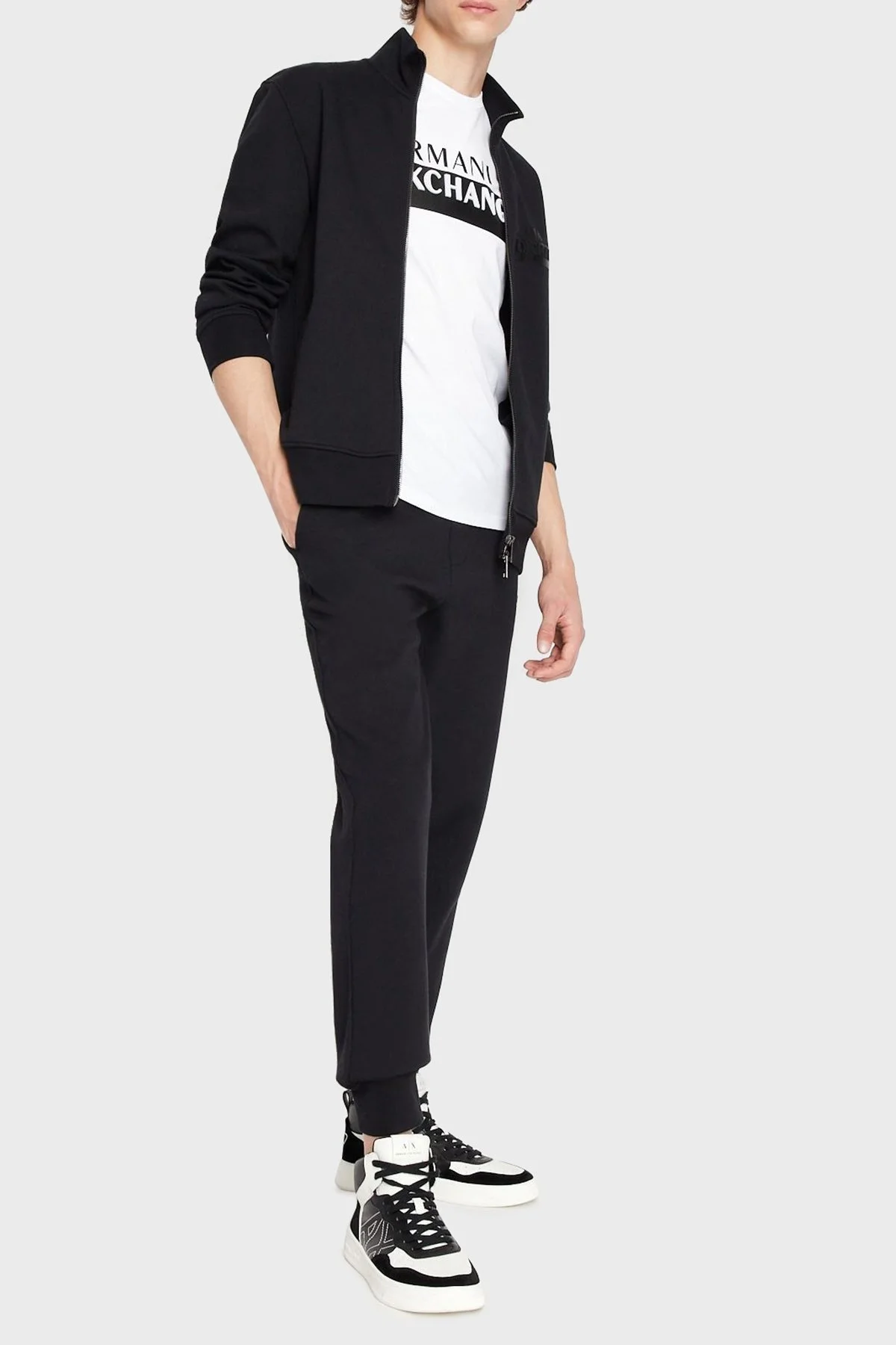 Armani Exchange Logolu Pamuklu Fermuarlı Dik Yaka Regular Fit Erkek Sweat 6LZMBF ZJCAZ 1200 SİYAH - 3