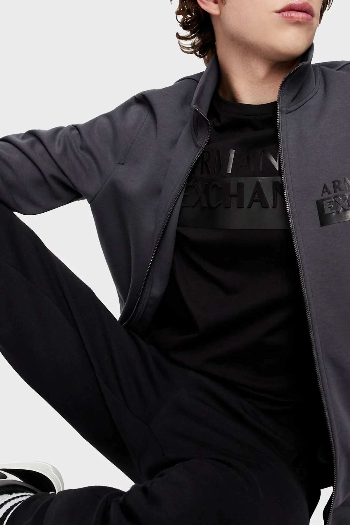 Armani Exchange Logolu Pamuklu Fermuarlı Dik Yaka Regular Fit Erkek Sweat 6LZMBF ZJCAZ 1978 ANTRASİT - 7