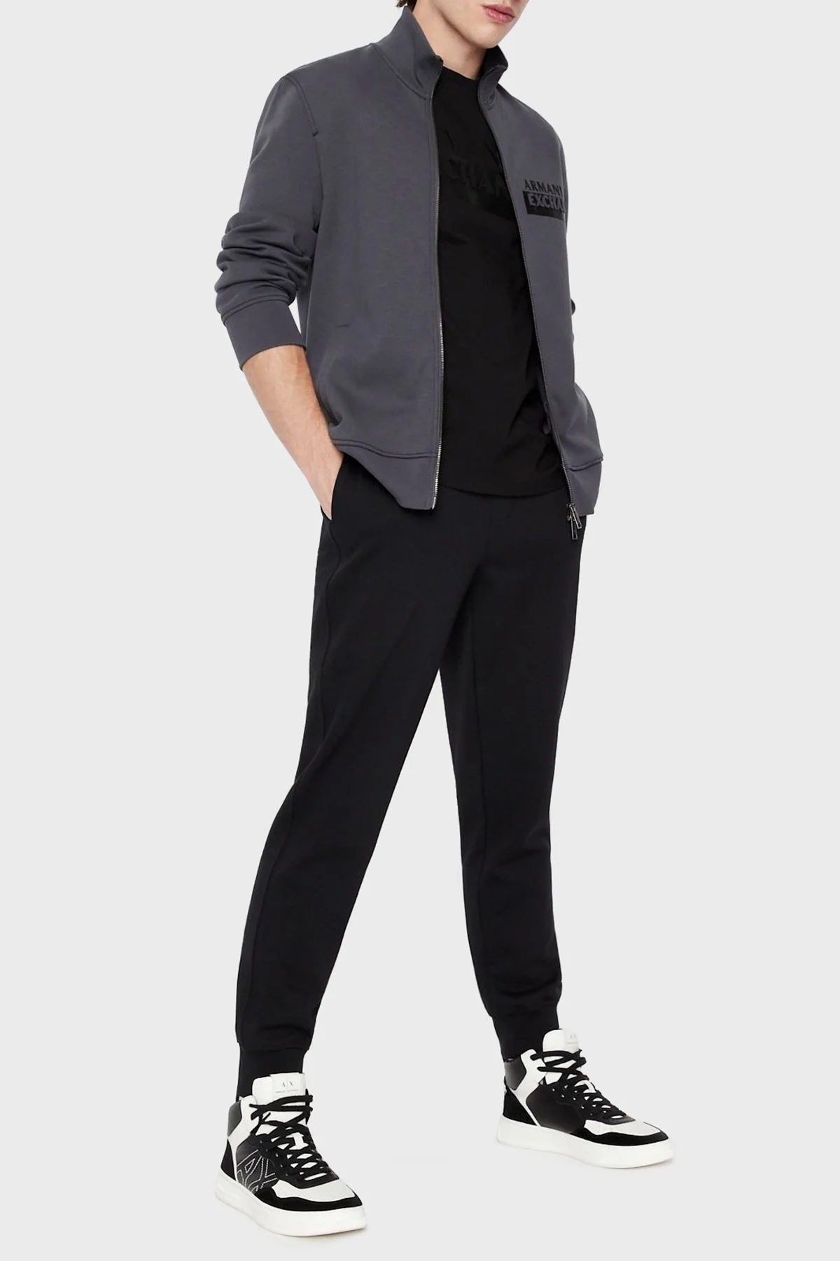 Armani Exchange Logolu Pamuklu Fermuarlı Dik Yaka Regular Fit Erkek Sweat 6LZMBF ZJCAZ 1978 ANTRASİT - 8