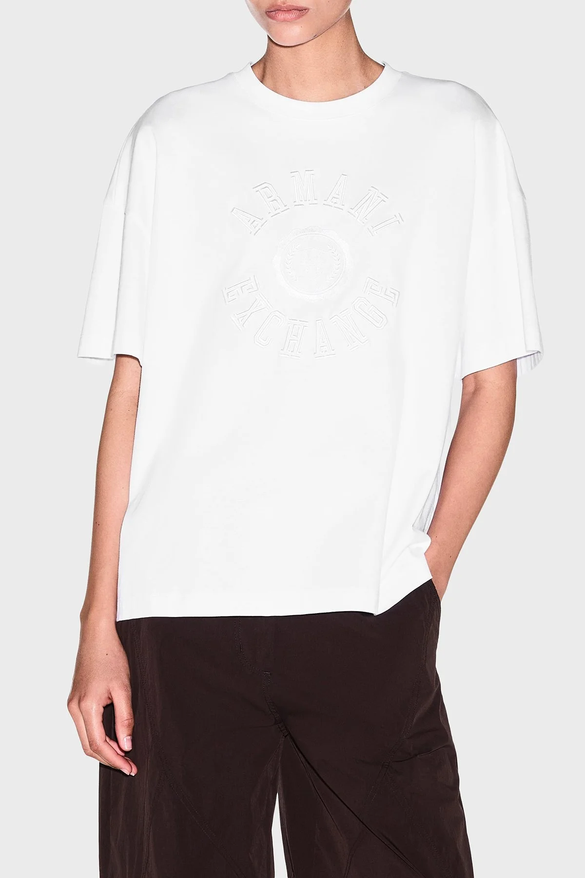 Armani Exchange Logolu Pamuklu Oversize Bisiklet Yaka Kadın T Shirt XW002959 AF15085 U0002 Beyaz - 1