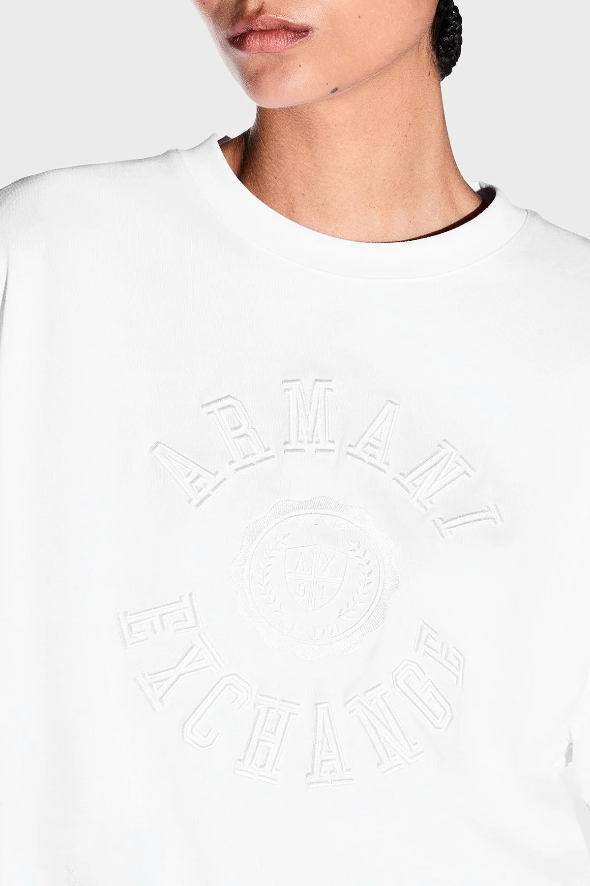 Armani Exchange Logolu Pamuklu Oversize Bisiklet Yaka Kadın T Shirt XW002959 AF15085 U0002 Beyaz - 4