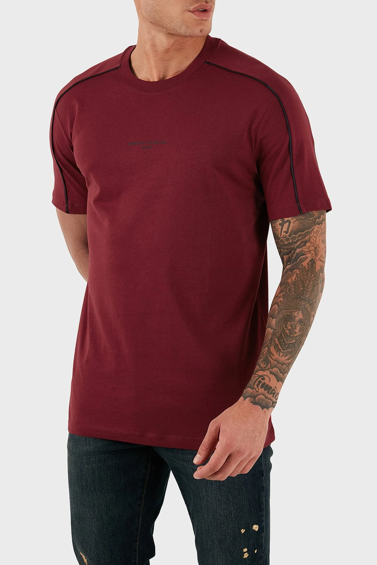 Armani Exchange Logolu Pamuklu Regular Fit Bisiklet Yaka Erkek T Shirt XM001360 AF10358 UA328 BORDO - 1