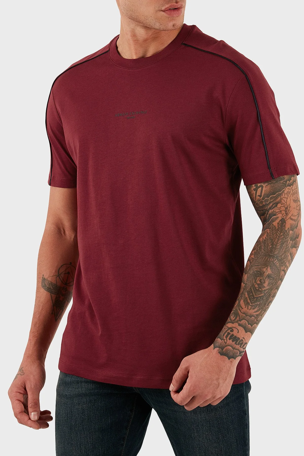 Armani Exchange Logolu Pamuklu Regular Fit Bisiklet Yaka Erkek T Shirt XM001360 AF10358 UA328 BORDO - 5