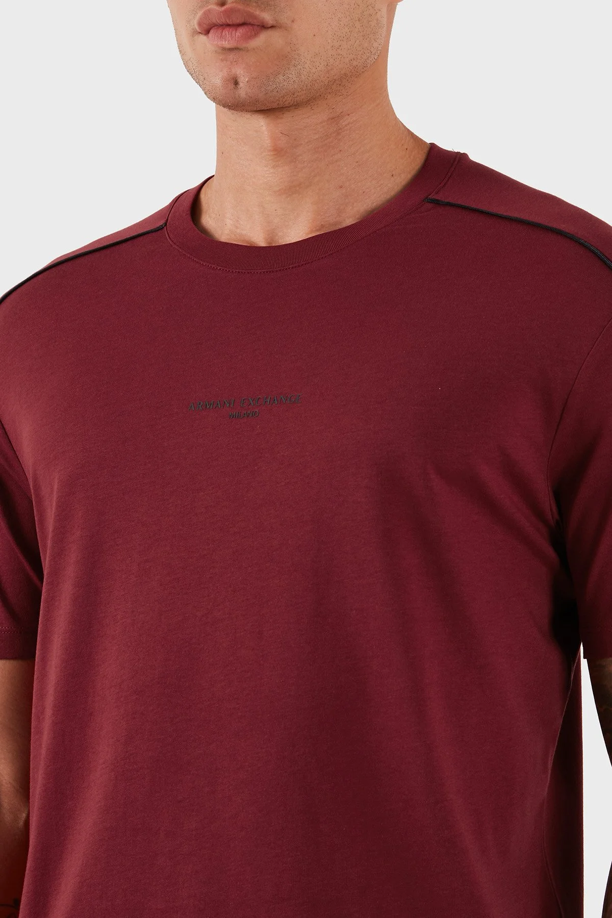 Armani Exchange Logolu Pamuklu Regular Fit Bisiklet Yaka Erkek T Shirt XM001360 AF10358 UA328 BORDO - 6