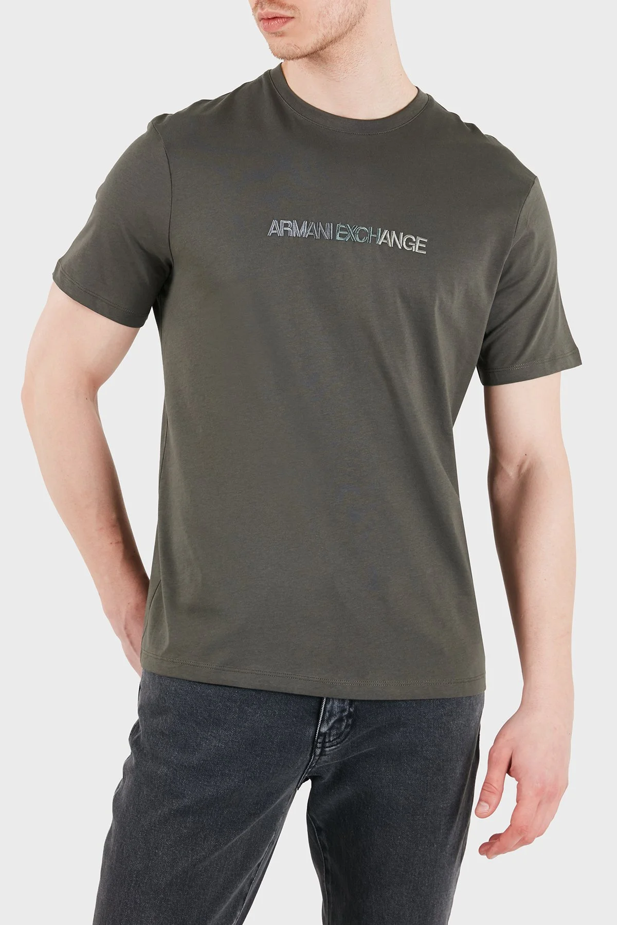 Armani Exchange Logolu Pamuklu Regular Fit Bisiklet Yaka Erkek T Shirt XM002785 AF10358 U8144 HAKİ - 4