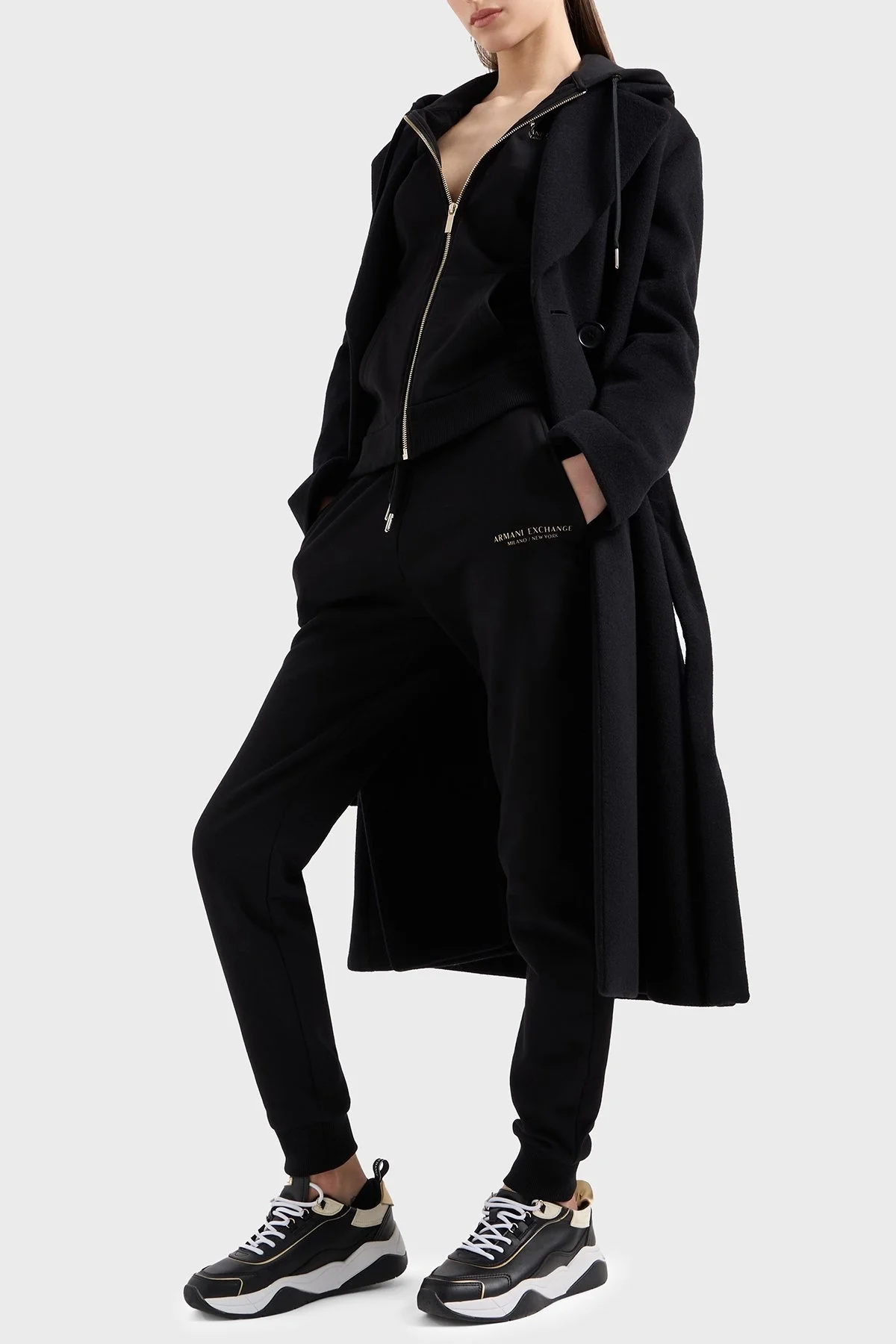 Armani Exchange Logolu Pamuklu Regular Fit Kapüşonlu Bayan Sweat 8NYM28 YJE5Z 52AK SİYAH-GOLD - 7
