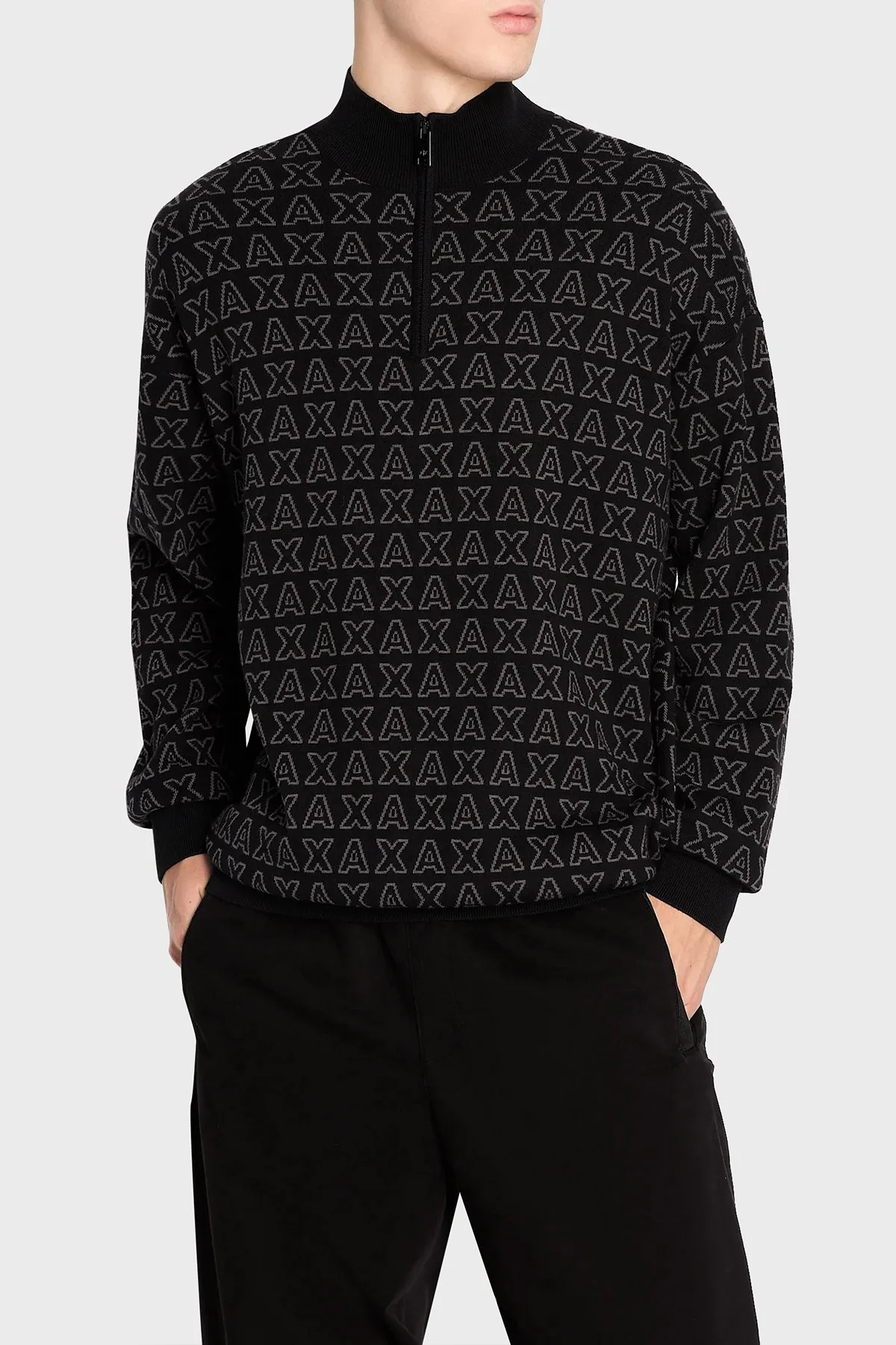 Armani Exchange Logolu Pamuklu Regular Fit Yarım Fermuarlı Dik Yaka Erkek Kazak 6RZM1K ZMQ7Z 8274 SİYAH - 1