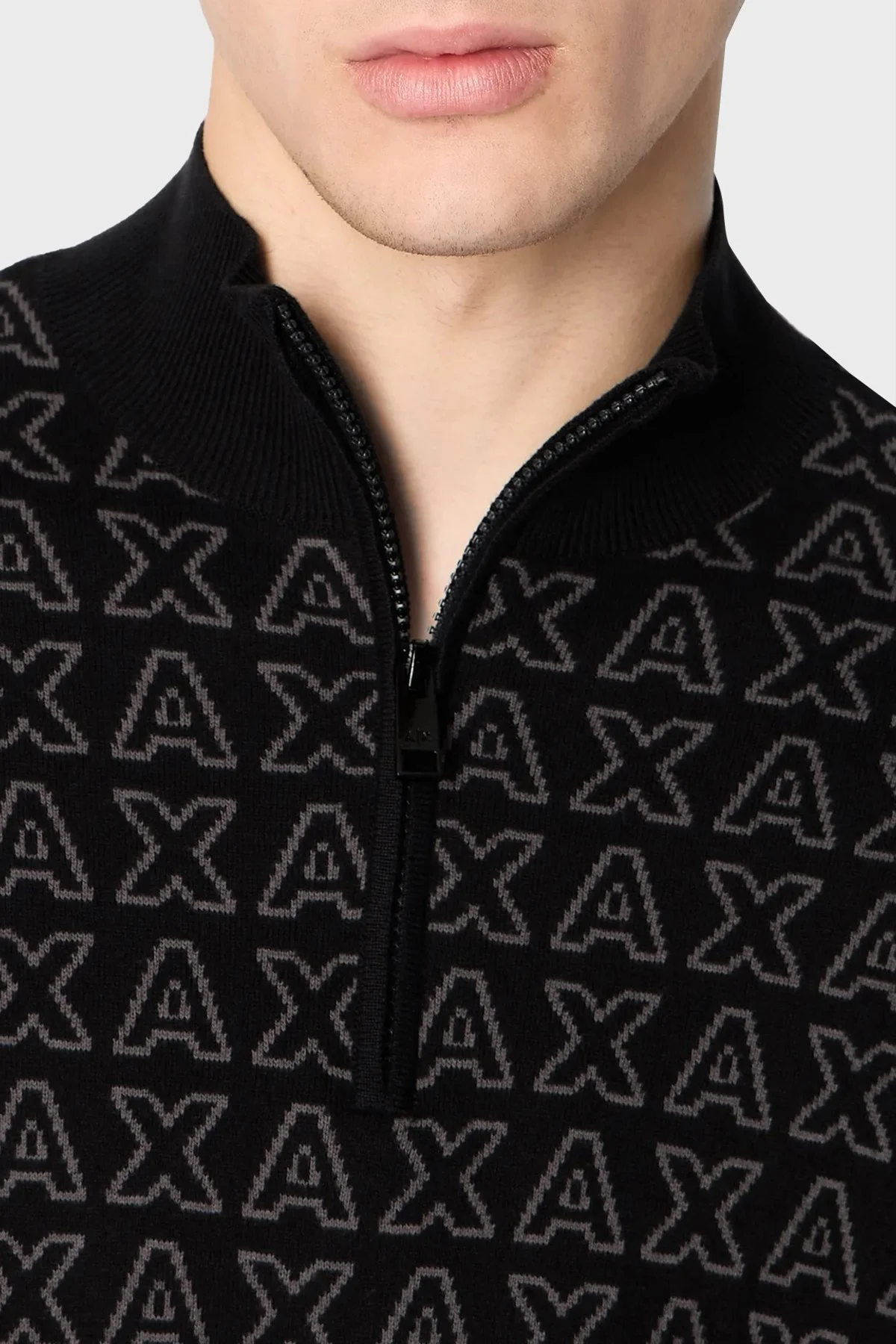 Armani Exchange Logolu Pamuklu Regular Fit Yarım Fermuarlı Dik Yaka Erkek Kazak 6RZM1K ZMQ7Z 8274 SİYAH - 3