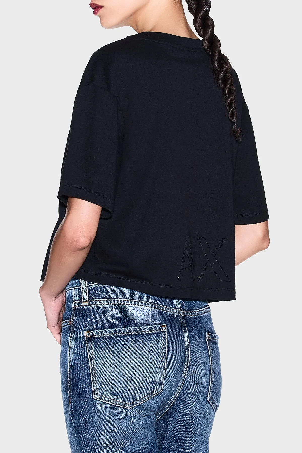 Armani Exchange Logolu Pamuklu Relaxed Fit Bisiklet Yaka Crop Bayan T Shirt XW001709 AF17172 UC001 SİYAH - 3