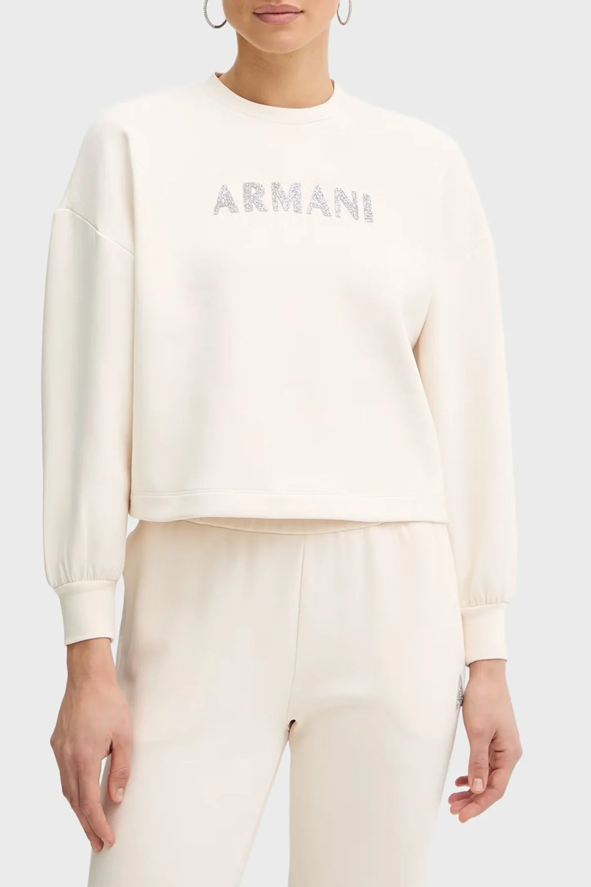 Armani Exchange Logolu Pamuklu Relaxed Fit Bisiklet Yaka Kadın Sweat XW002049 AF21298 U1003 Ekru - 1