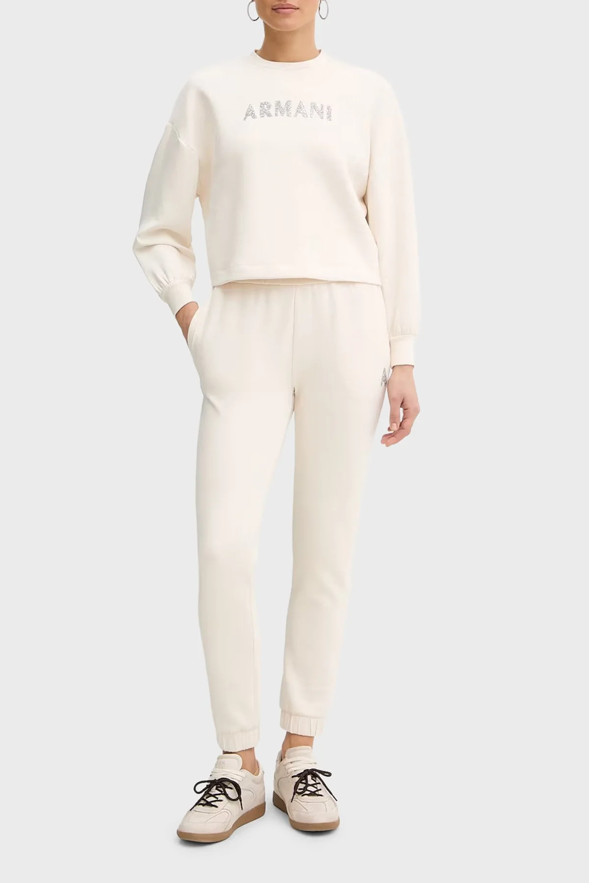 Armani Exchange Logolu Pamuklu Relaxed Fit Bisiklet Yaka Kadın Sweat XW002049 AF21298 U1003 Ekru - 2