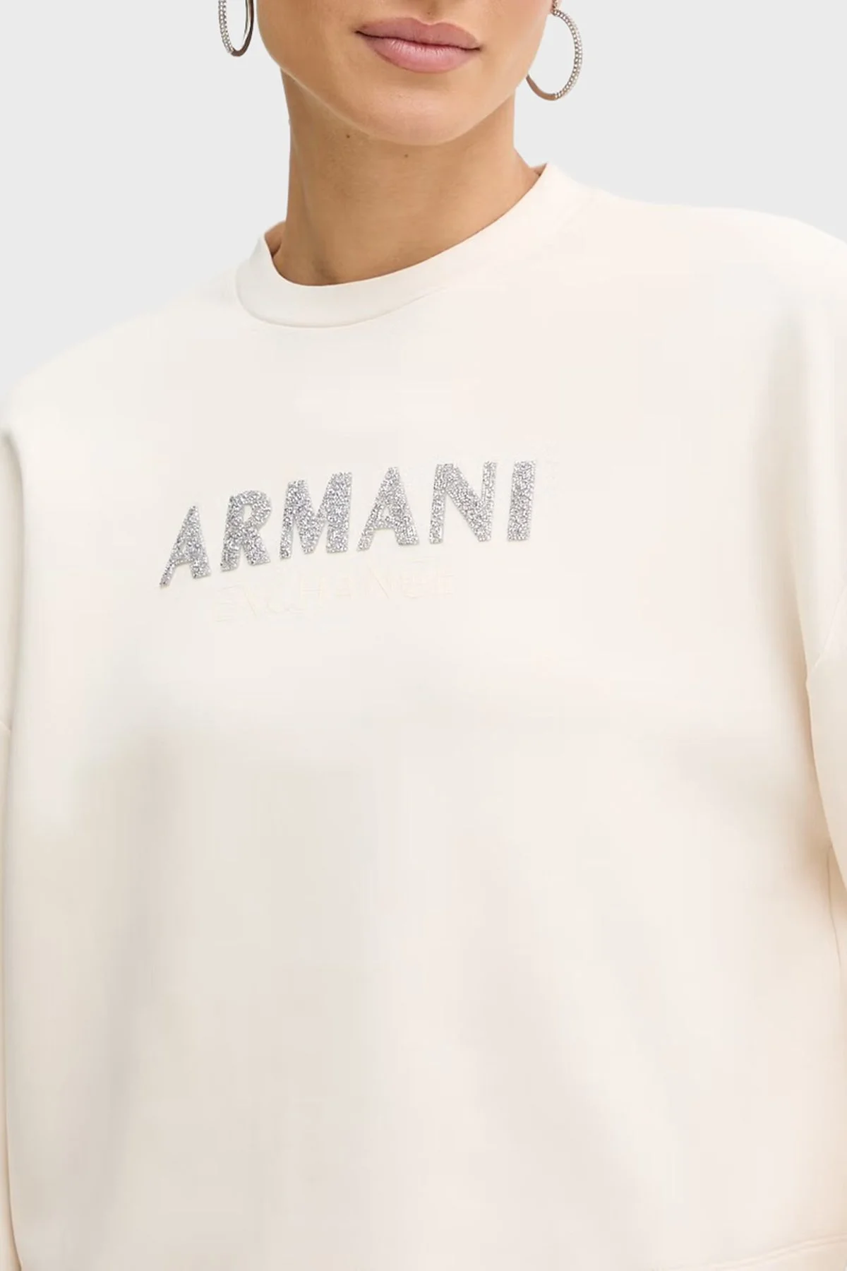 Armani Exchange Logolu Pamuklu Relaxed Fit Bisiklet Yaka Kadın Sweat XW002049 AF21298 U1003 Ekru - 4
