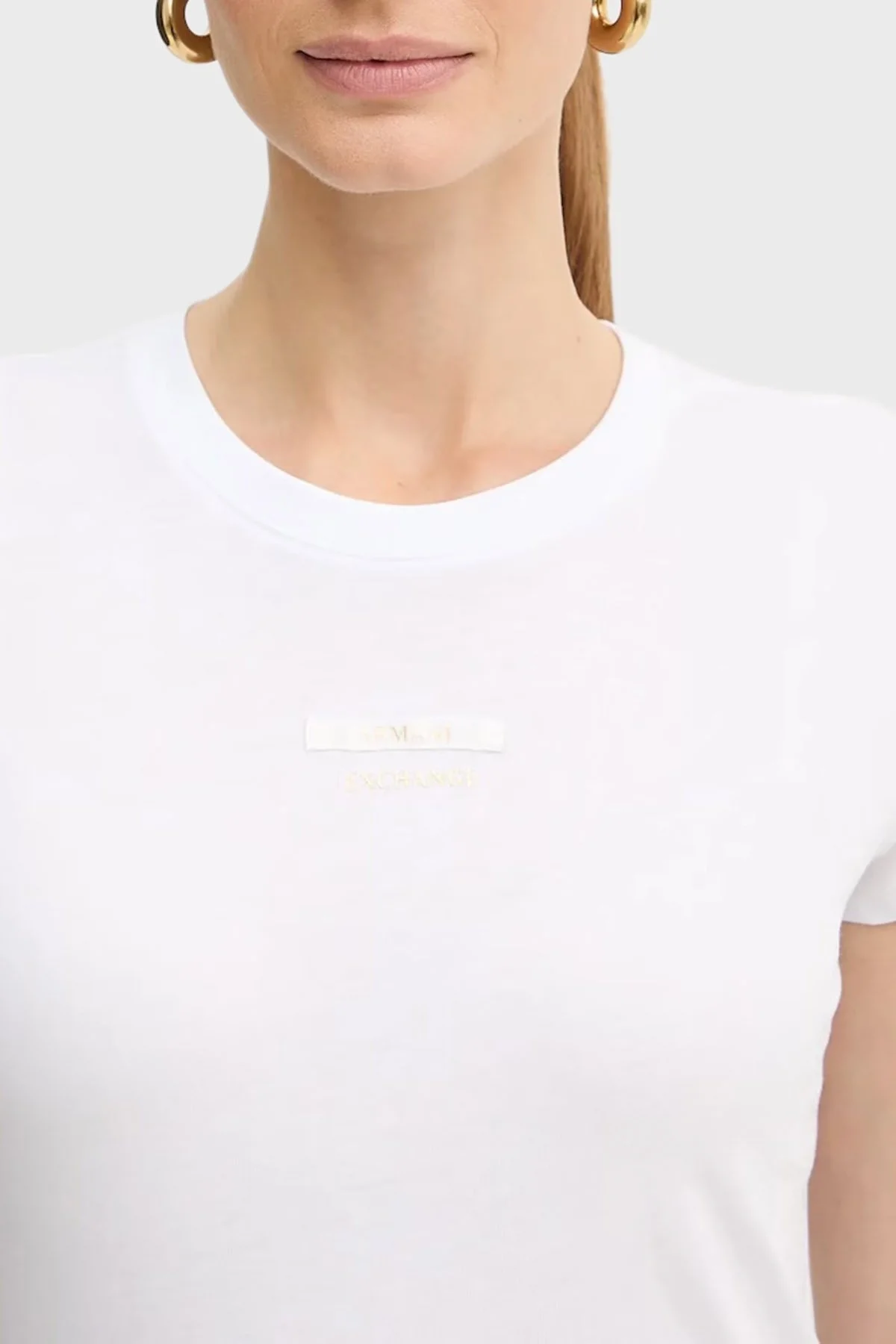 Armani Exchange Logolu Pamuklu Slim Fit Bisiklet Yaka Bayan T Shirt XW001369 AF10356 U0002 BEYAZ - 4