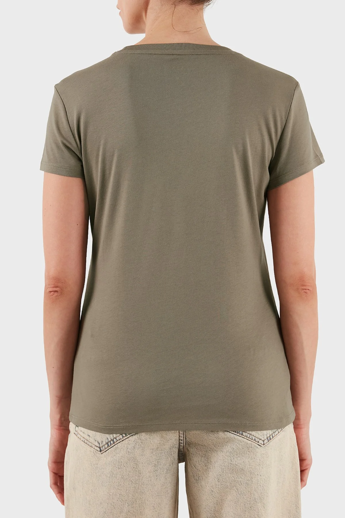 Armani Exchange Logolu Pamuklu Slim Fit Bisiklet Yaka Bayan T Shirt XW001369 AF10356 U6242 BEJ - 2