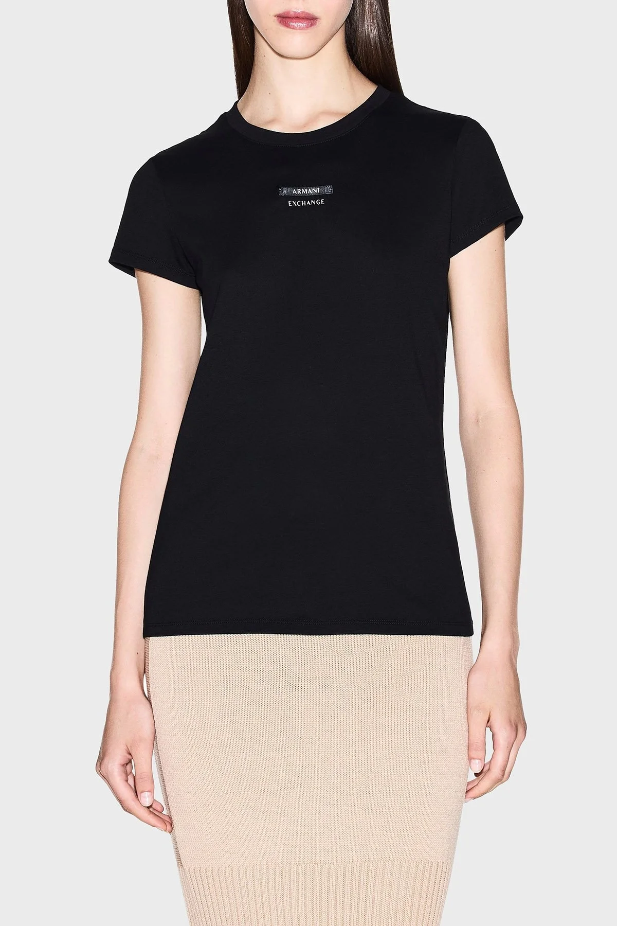 Armani Exchange Logolu Pamuklu Slim Fit Bisiklet Yaka Bayan T Shirt XW001369 AF10356 UC001 SİYAH - 1