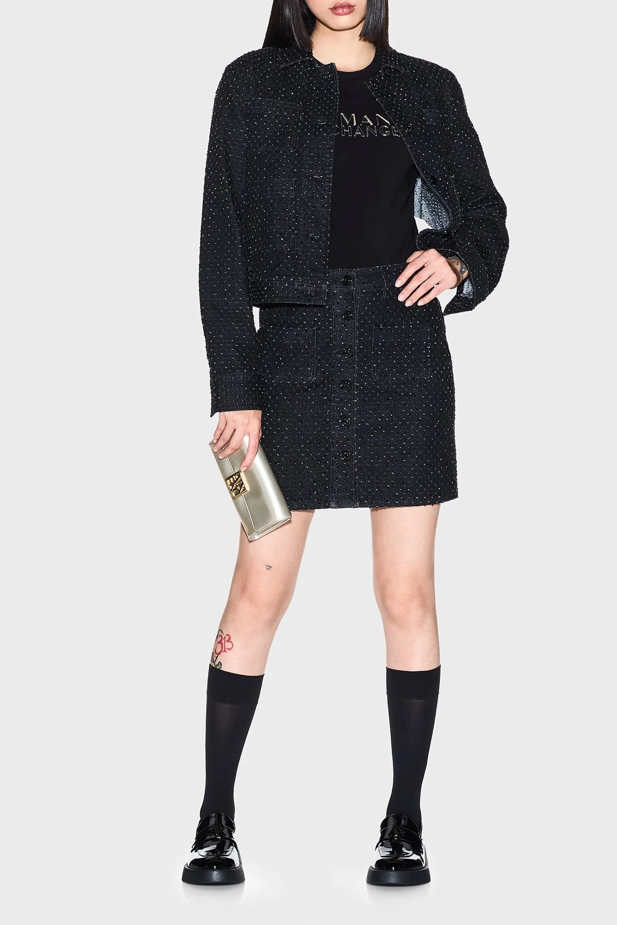 Armani Exchange Logolu Pamuklu Slim Fit Bisiklet Yaka Bayan T Shirt XW001837 AF16294 UC001 SİYAH - 2